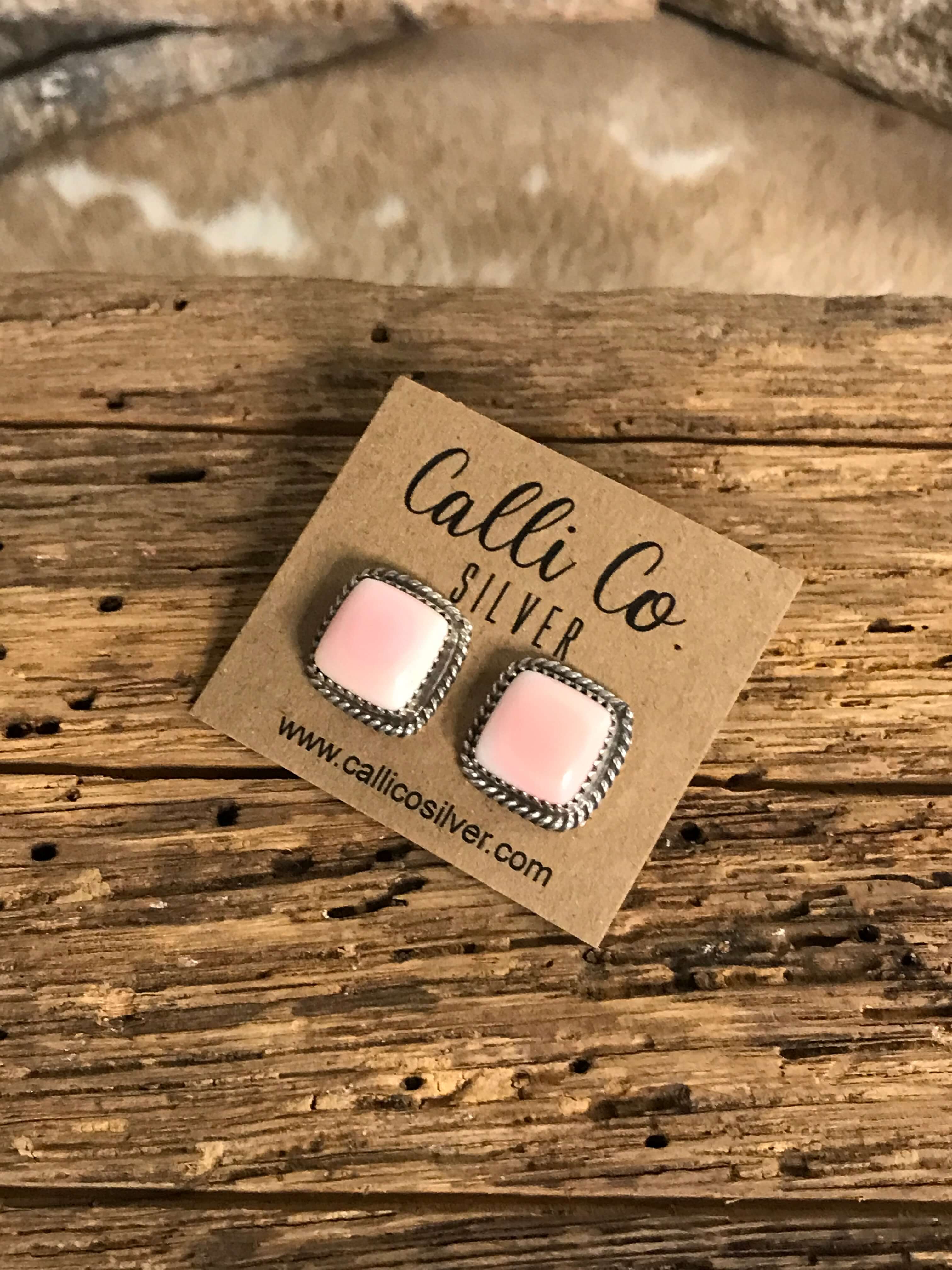 The Pink Conch Studs, 6-Earrings-Calli Co., Turquoise and Silver Jewelry, Native American Handmade, Zuni Tribe, Navajo Tribe, Brock Texas