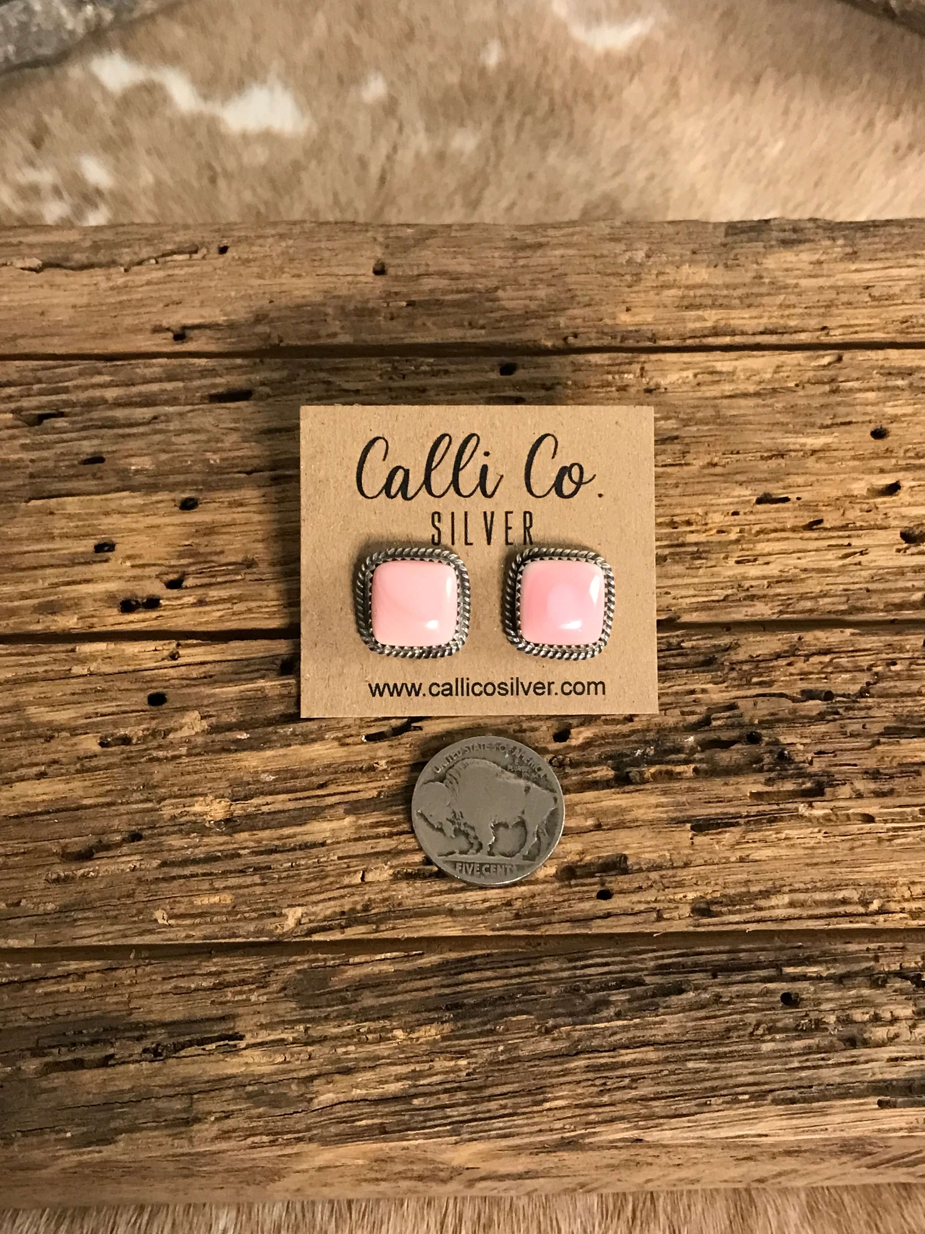 The Pink Conch Studs, 7-Earrings-Calli Co., Turquoise and Silver Jewelry, Native American Handmade, Zuni Tribe, Navajo Tribe, Brock Texas