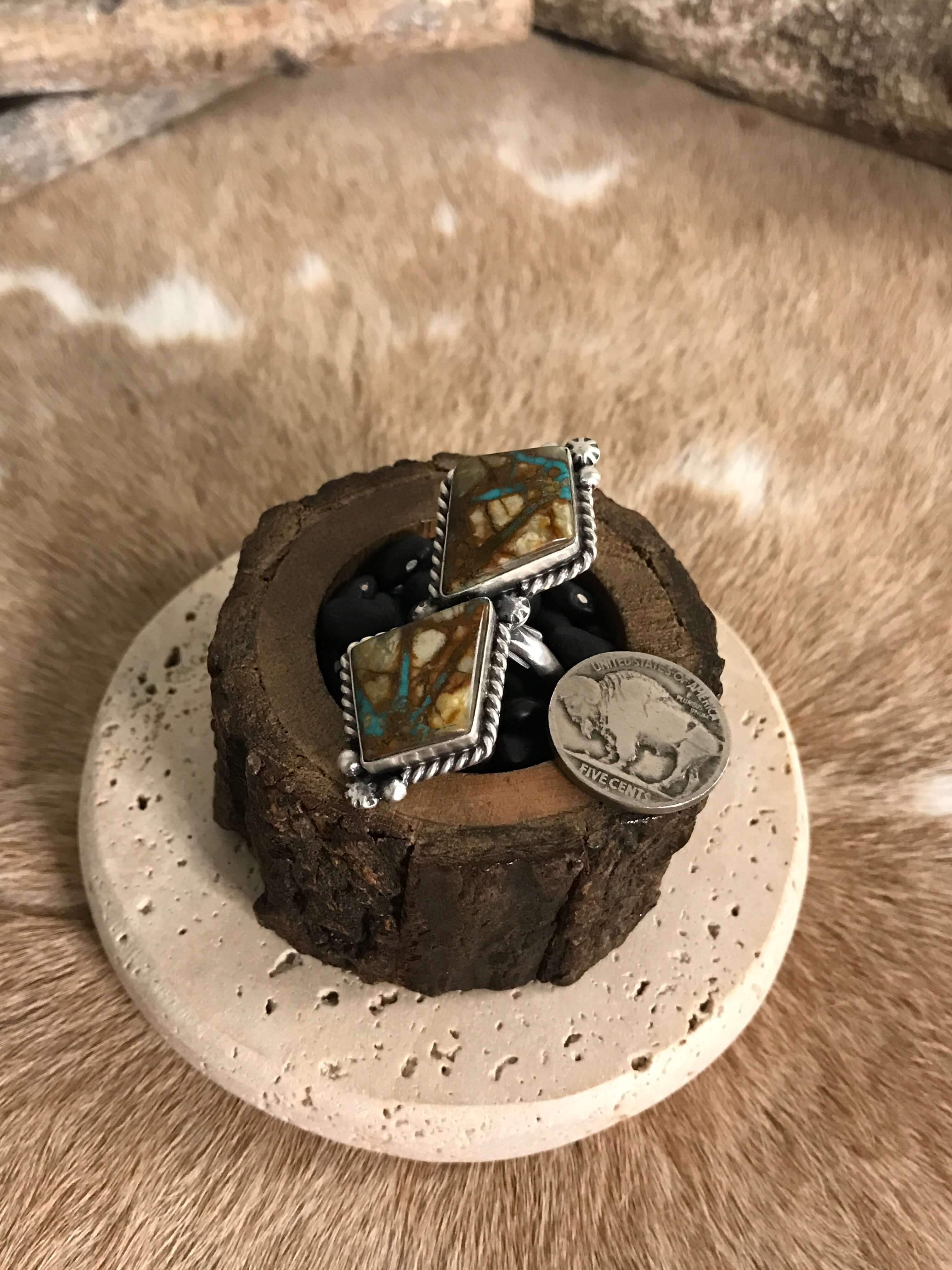 The Roanoke Adjustable Ring, 1-Rings-Calli Co., Turquoise and Silver Jewelry, Native American Handmade, Zuni Tribe, Navajo Tribe, Brock Texas