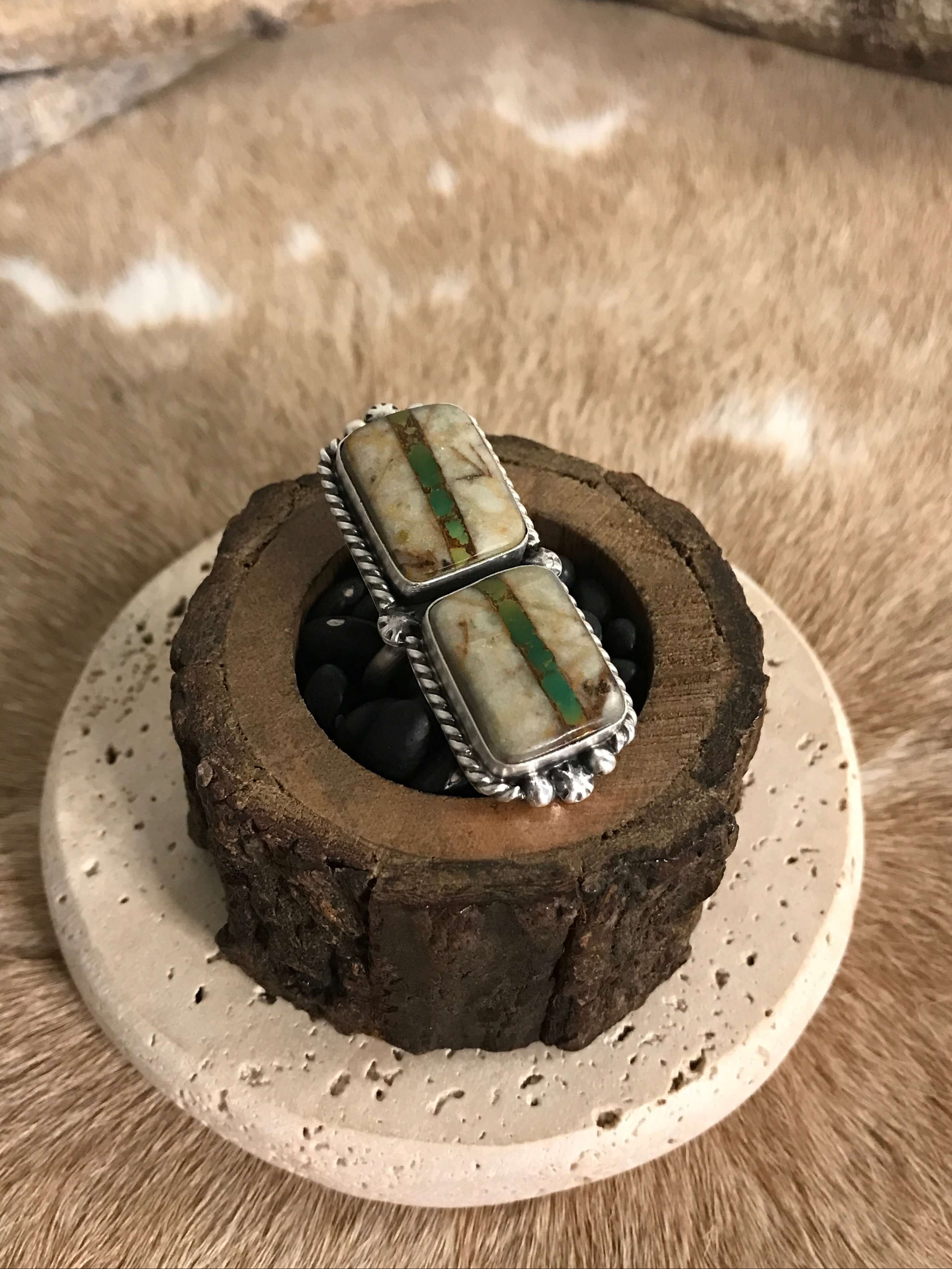 The Roanoke Adjustable Ring, 2-Rings-Calli Co., Turquoise and Silver Jewelry, Native American Handmade, Zuni Tribe, Navajo Tribe, Brock Texas