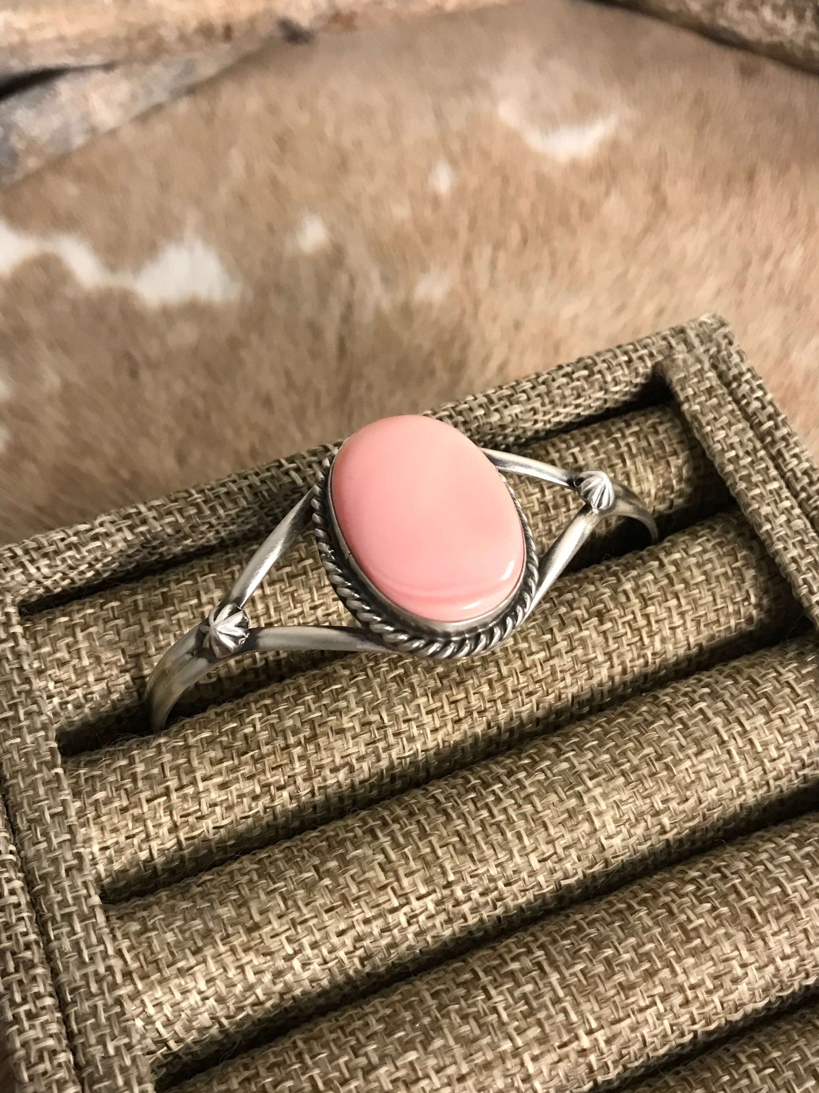 The Crest Pink Conch Cuff, 1-Bracelets & Cuffs-Calli Co., Turquoise and Silver Jewelry, Native American Handmade, Zuni Tribe, Navajo Tribe, Brock Texas