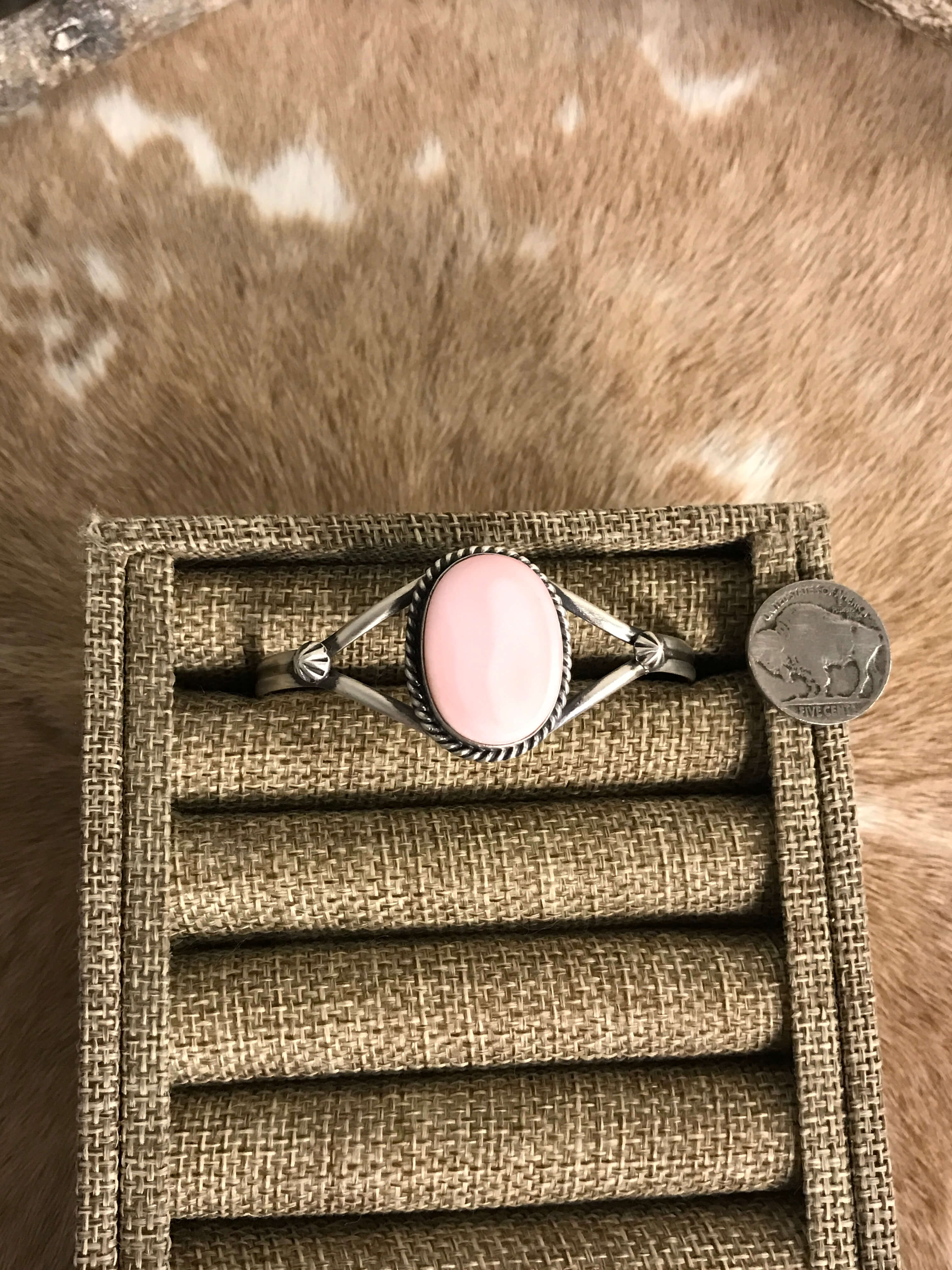 The Crest Pink Conch Cuff, 2-Bracelets & Cuffs-Calli Co., Turquoise and Silver Jewelry, Native American Handmade, Zuni Tribe, Navajo Tribe, Brock Texas