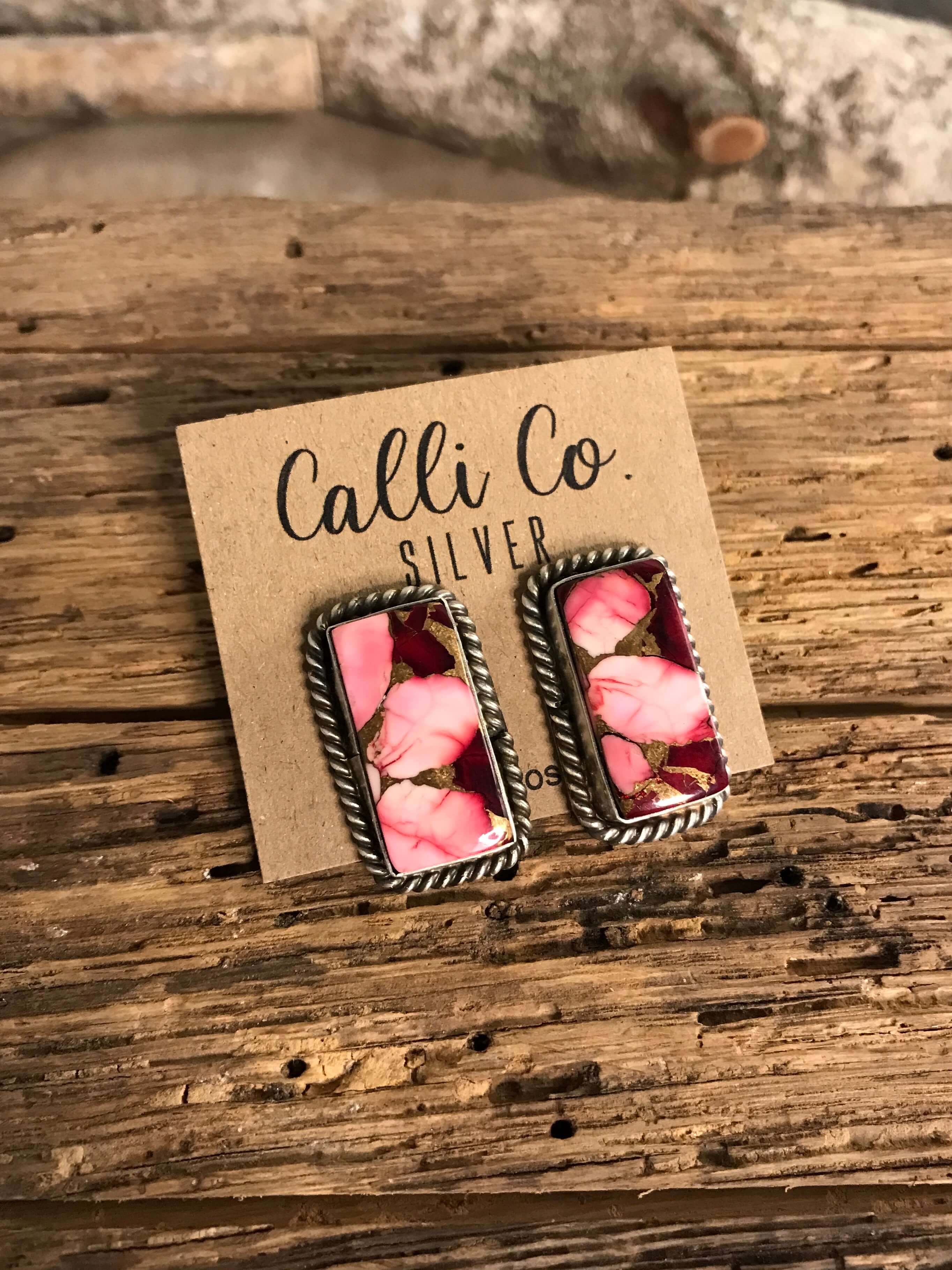 The Reid Dahlia Rose Earrings, 1-Earrings-Calli Co., Turquoise and Silver Jewelry, Native American Handmade, Zuni Tribe, Navajo Tribe, Brock Texas