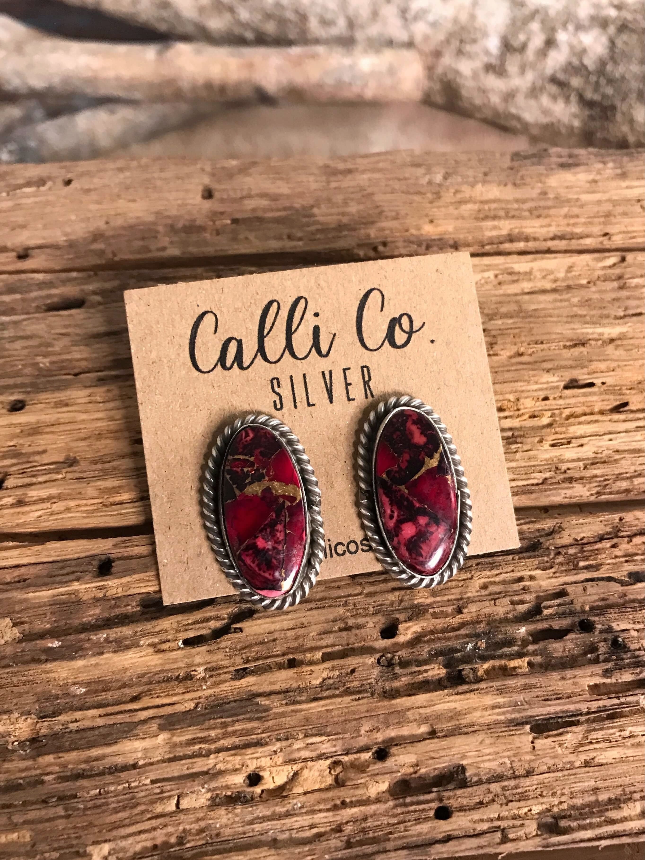 The Reid Dahlia Rose Earrings, 2-Earrings-Calli Co., Turquoise and Silver Jewelry, Native American Handmade, Zuni Tribe, Navajo Tribe, Brock Texas