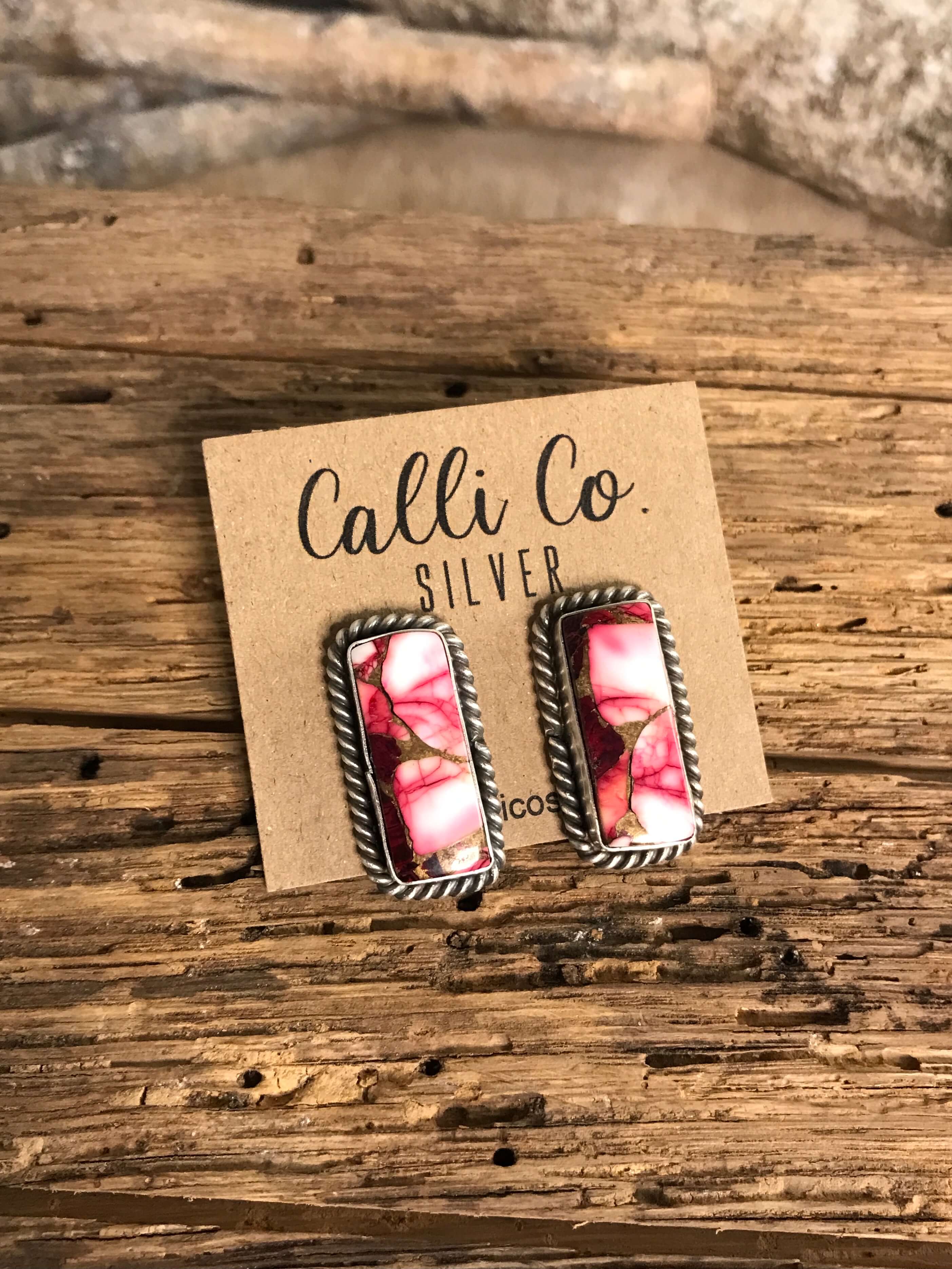 The Reid Dahlia Rose Earrings, 3-Earrings-Calli Co., Turquoise and Silver Jewelry, Native American Handmade, Zuni Tribe, Navajo Tribe, Brock Texas