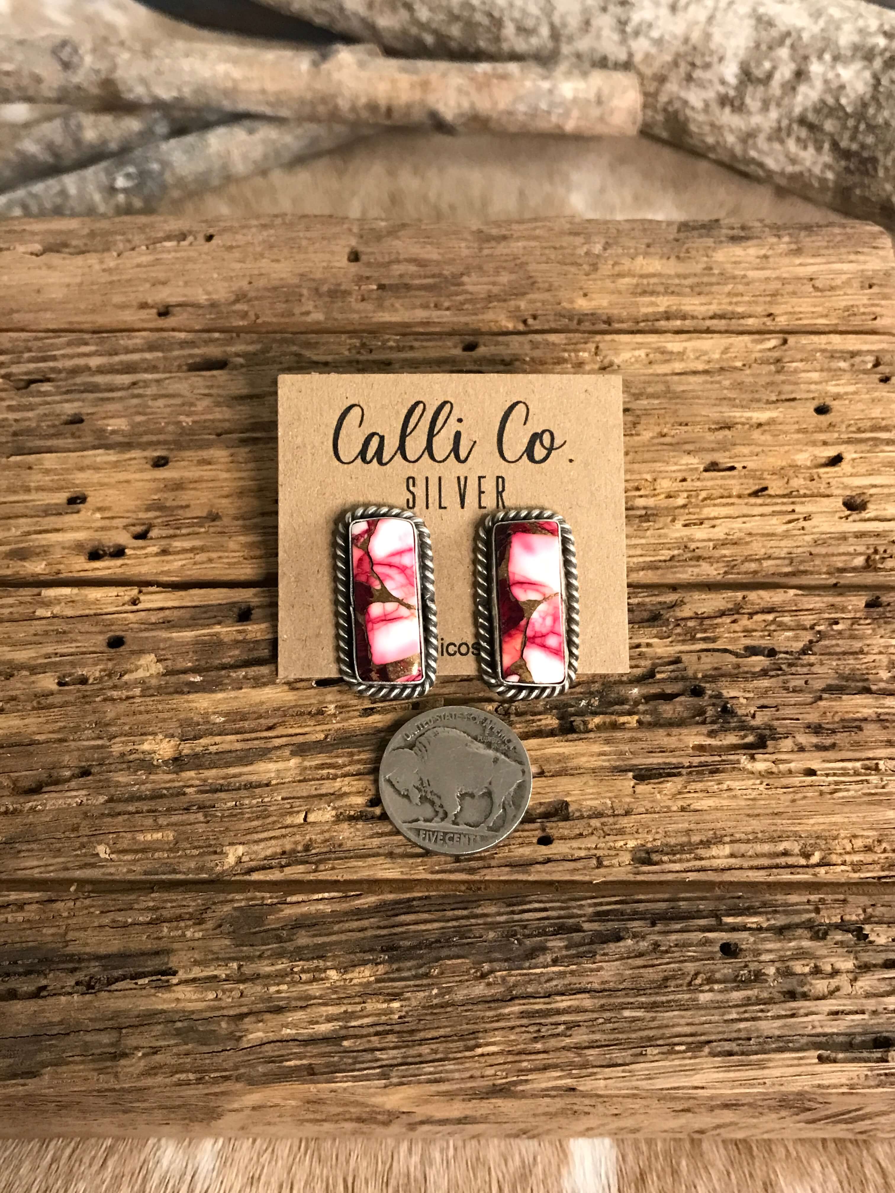 The Reid Dahlia Rose Earrings, 3-Earrings-Calli Co., Turquoise and Silver Jewelry, Native American Handmade, Zuni Tribe, Navajo Tribe, Brock Texas