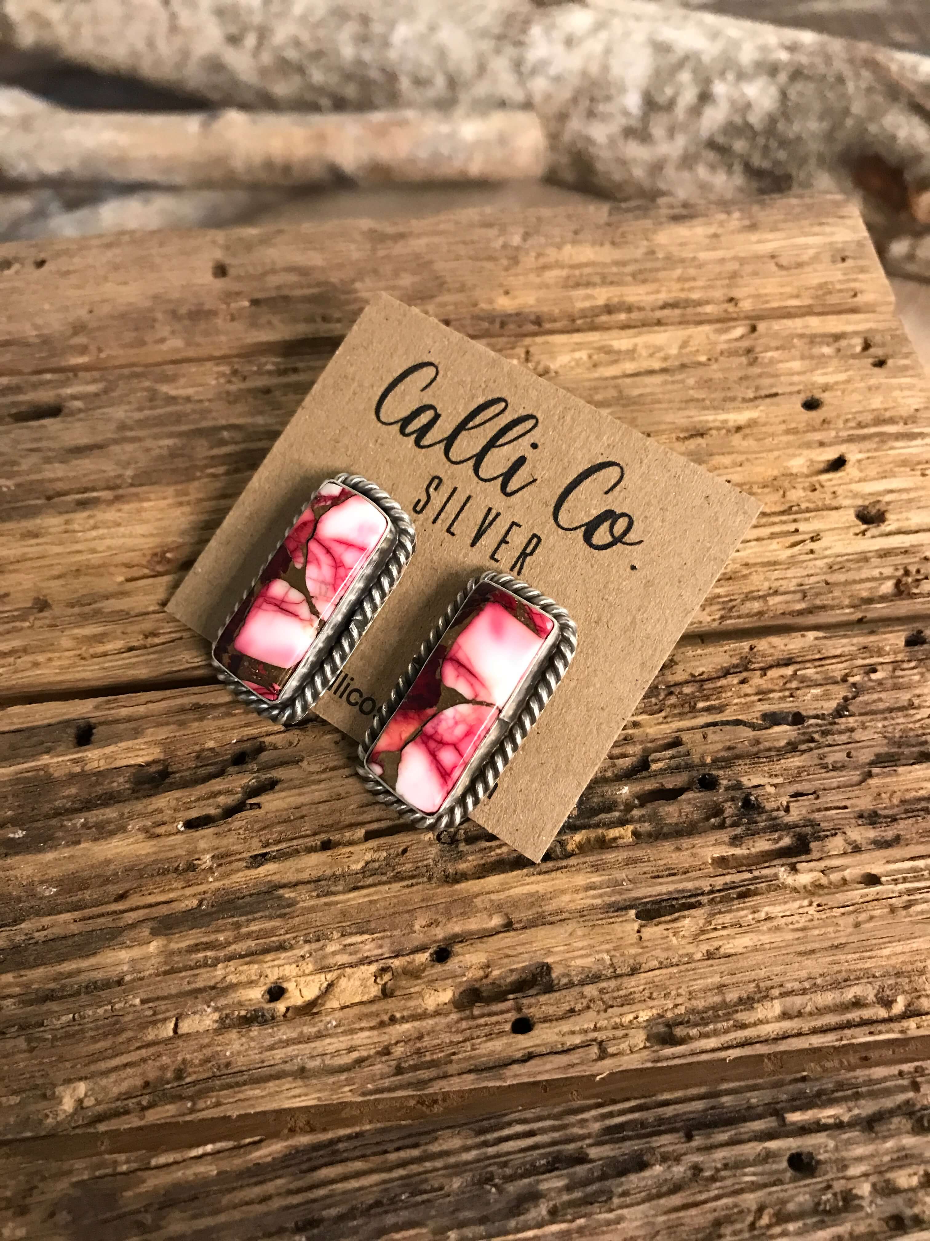 The Reid Dahlia Rose Earrings, 3-Earrings-Calli Co., Turquoise and Silver Jewelry, Native American Handmade, Zuni Tribe, Navajo Tribe, Brock Texas