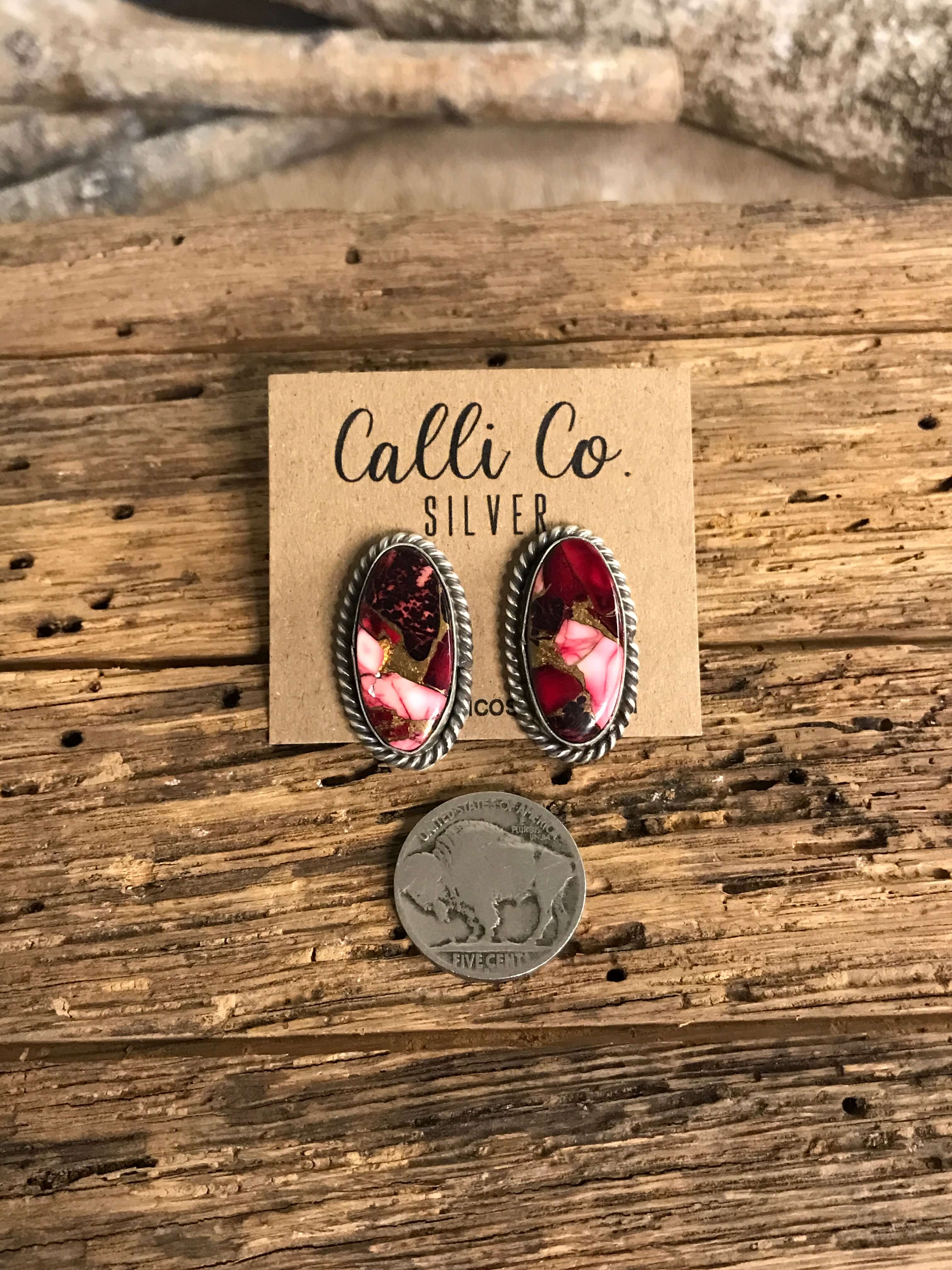 The Reid Dahlia Rose Earrings, 5-Earrings-Calli Co., Turquoise and Silver Jewelry, Native American Handmade, Zuni Tribe, Navajo Tribe, Brock Texas