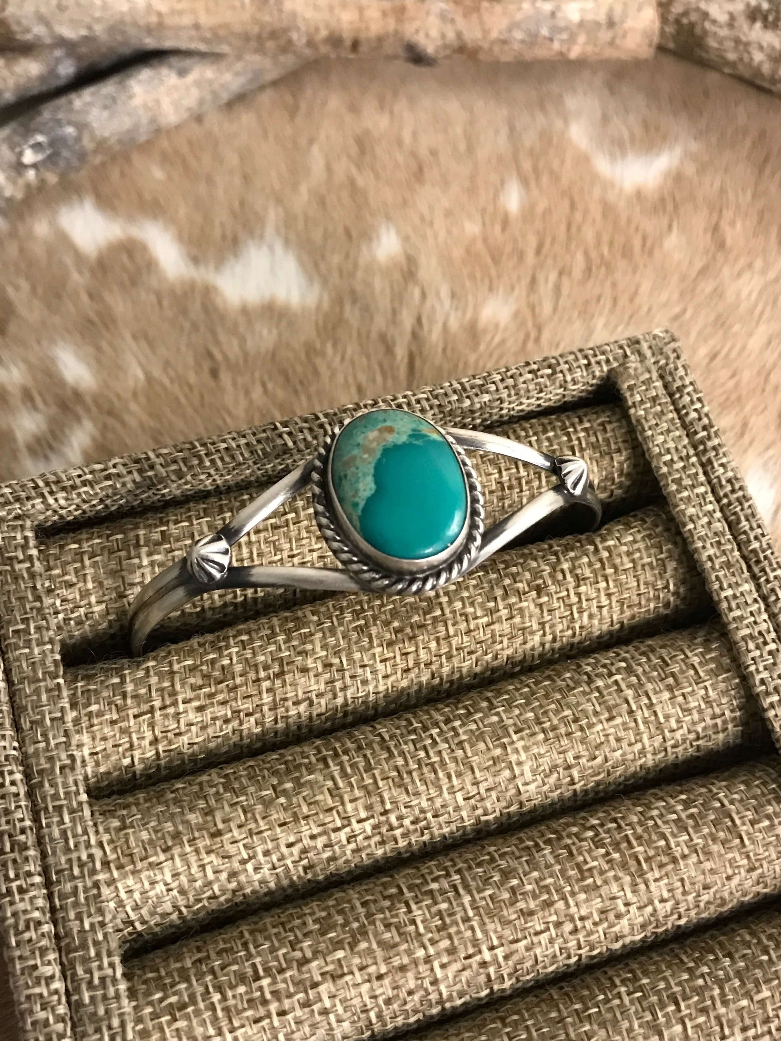 The Seven Oaks Turquoise Cuff, 1-Bracelets & Cuffs-Calli Co., Turquoise and Silver Jewelry, Native American Handmade, Zuni Tribe, Navajo Tribe, Brock Texas