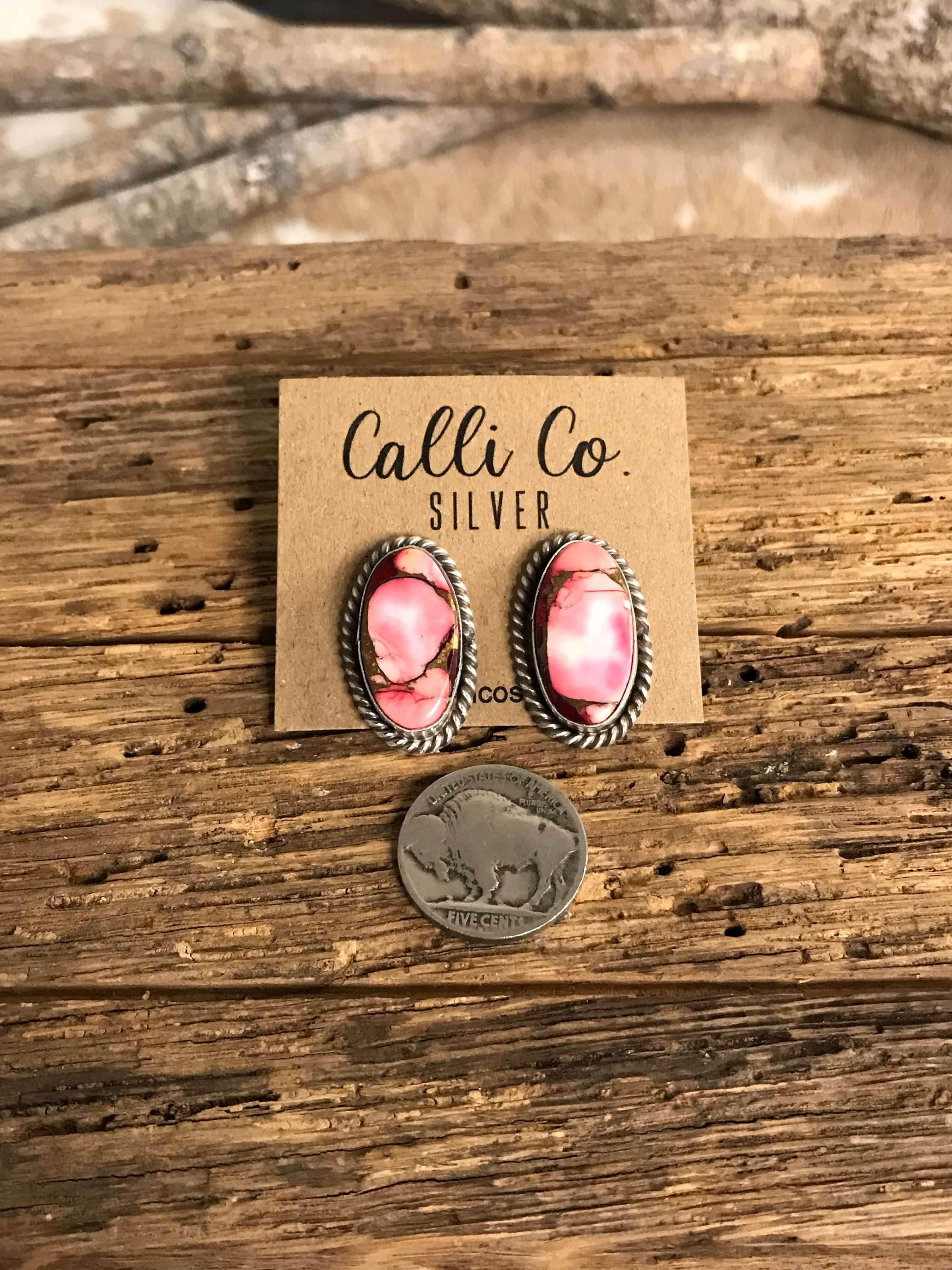 The Reid Dahlia Rose Earrings, 10-Earrings-Calli Co., Turquoise and Silver Jewelry, Native American Handmade, Zuni Tribe, Navajo Tribe, Brock Texas