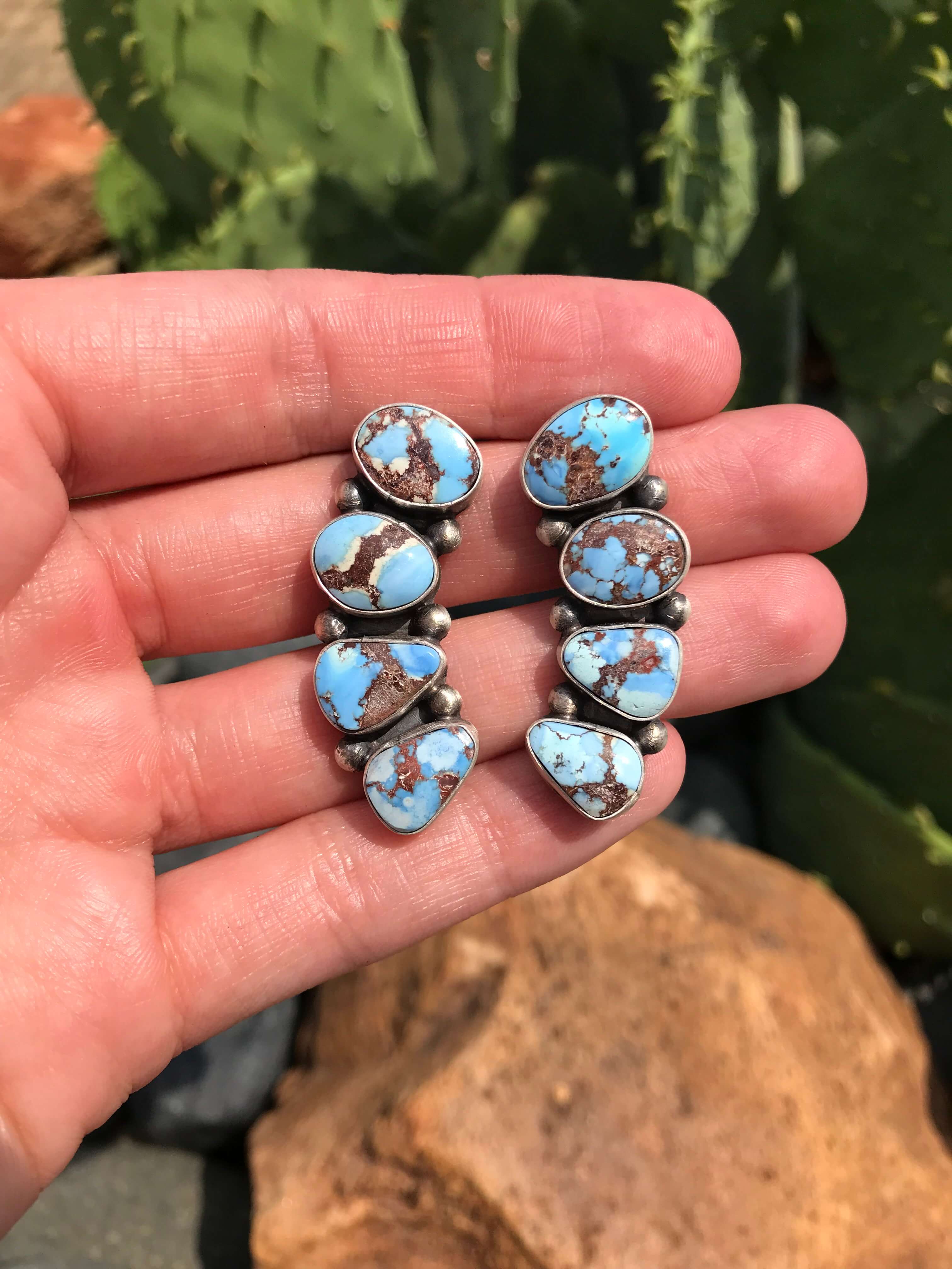 The Nora Earrings, 1-Earrings-Calli Co., Turquoise and Silver Jewelry, Native American Handmade, Zuni Tribe, Navajo Tribe, Brock Texas