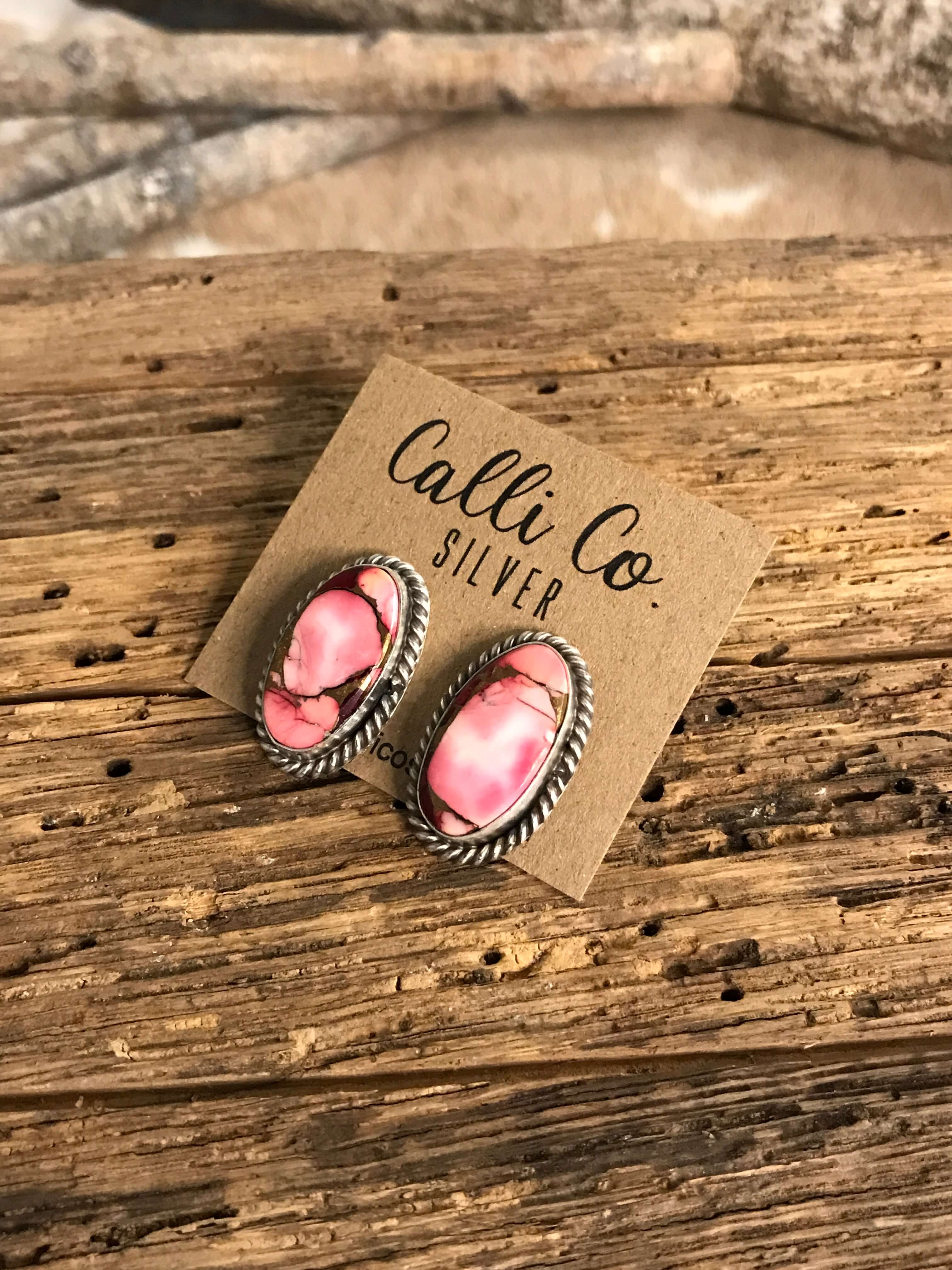 The Reid Dahlia Rose Earrings, 10-Earrings-Calli Co., Turquoise and Silver Jewelry, Native American Handmade, Zuni Tribe, Navajo Tribe, Brock Texas