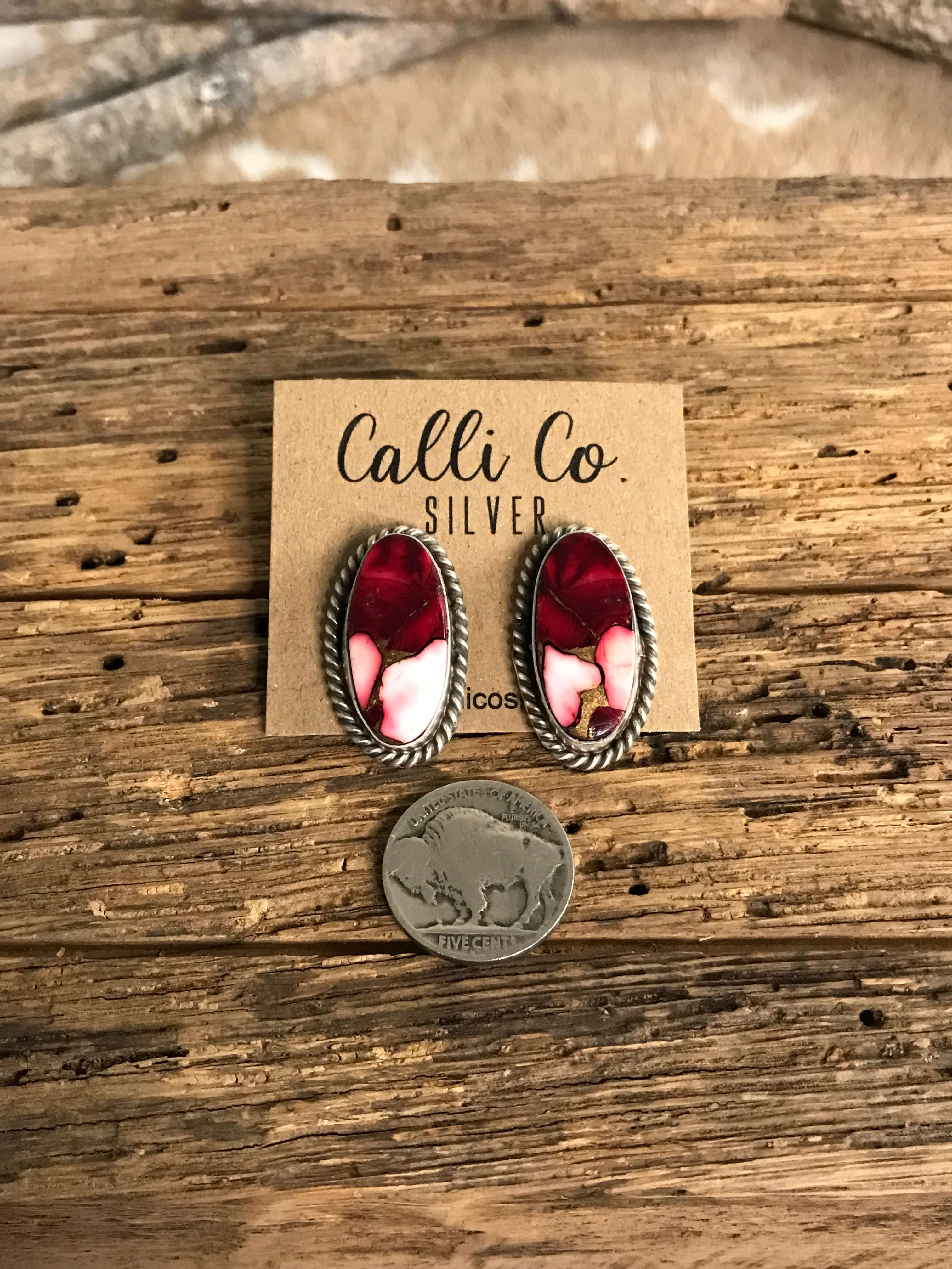 The Reid Dahlia Rose Earrings, 11-Earrings-Calli Co., Turquoise and Silver Jewelry, Native American Handmade, Zuni Tribe, Navajo Tribe, Brock Texas