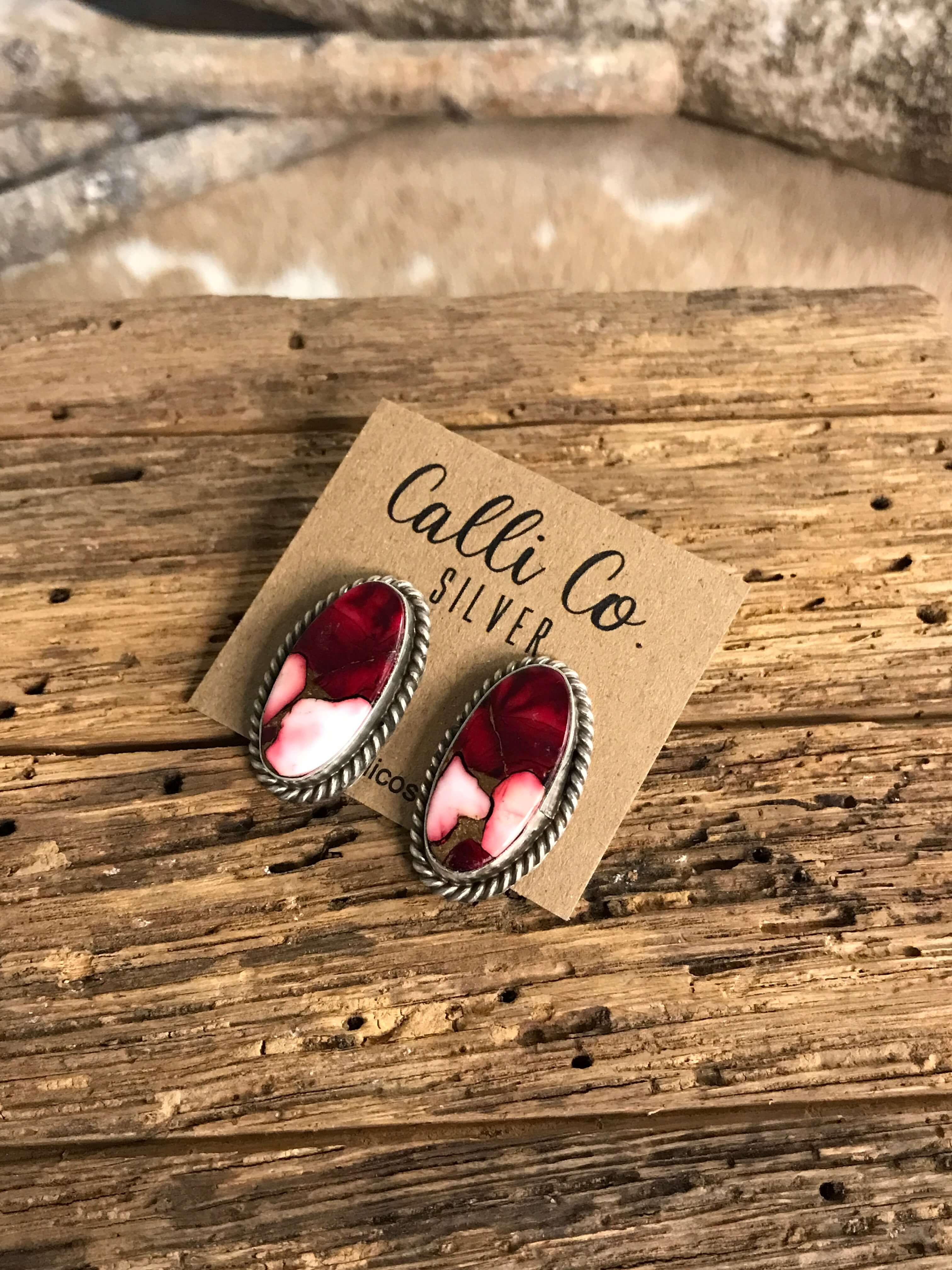 The Reid Dahlia Rose Earrings, 11-Earrings-Calli Co., Turquoise and Silver Jewelry, Native American Handmade, Zuni Tribe, Navajo Tribe, Brock Texas