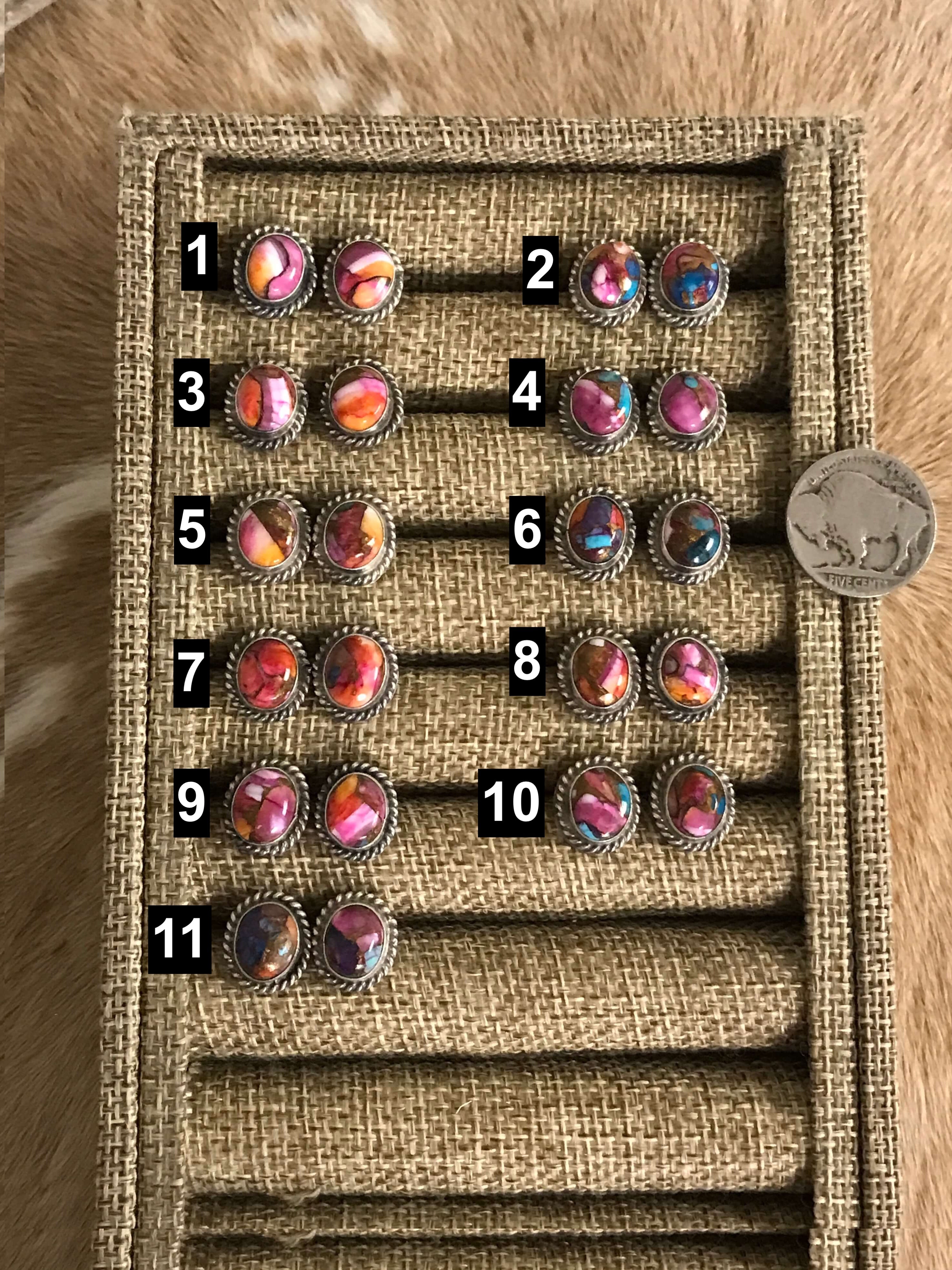 The Victory Dahlia Studs-Earrings-Calli Co., Turquoise and Silver Jewelry, Native American Handmade, Zuni Tribe, Navajo Tribe, Brock Texas