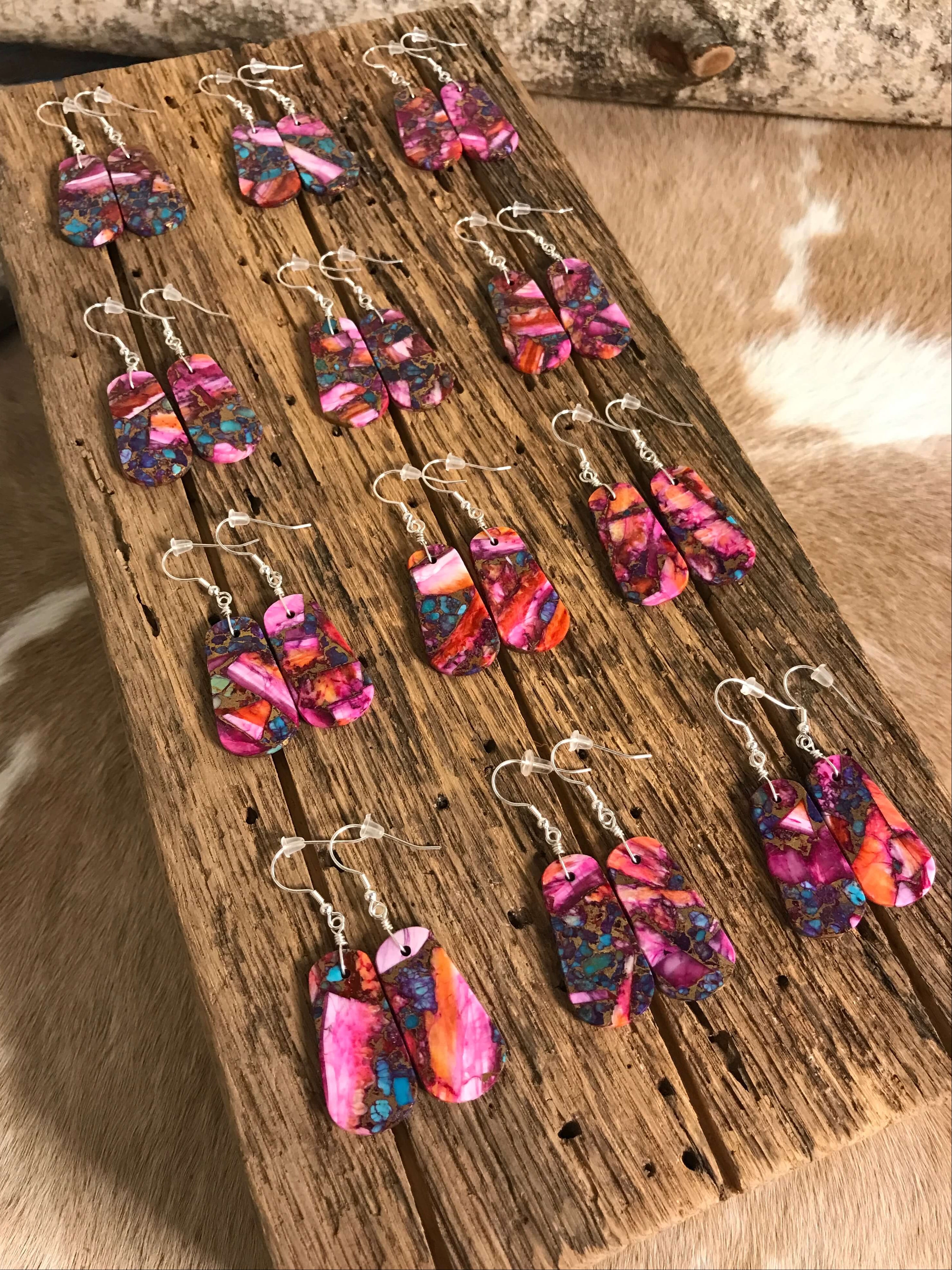 The Knight Dahlia Dangle Earrings-Earrings-Calli Co., Turquoise and Silver Jewelry, Native American Handmade, Zuni Tribe, Navajo Tribe, Brock Texas