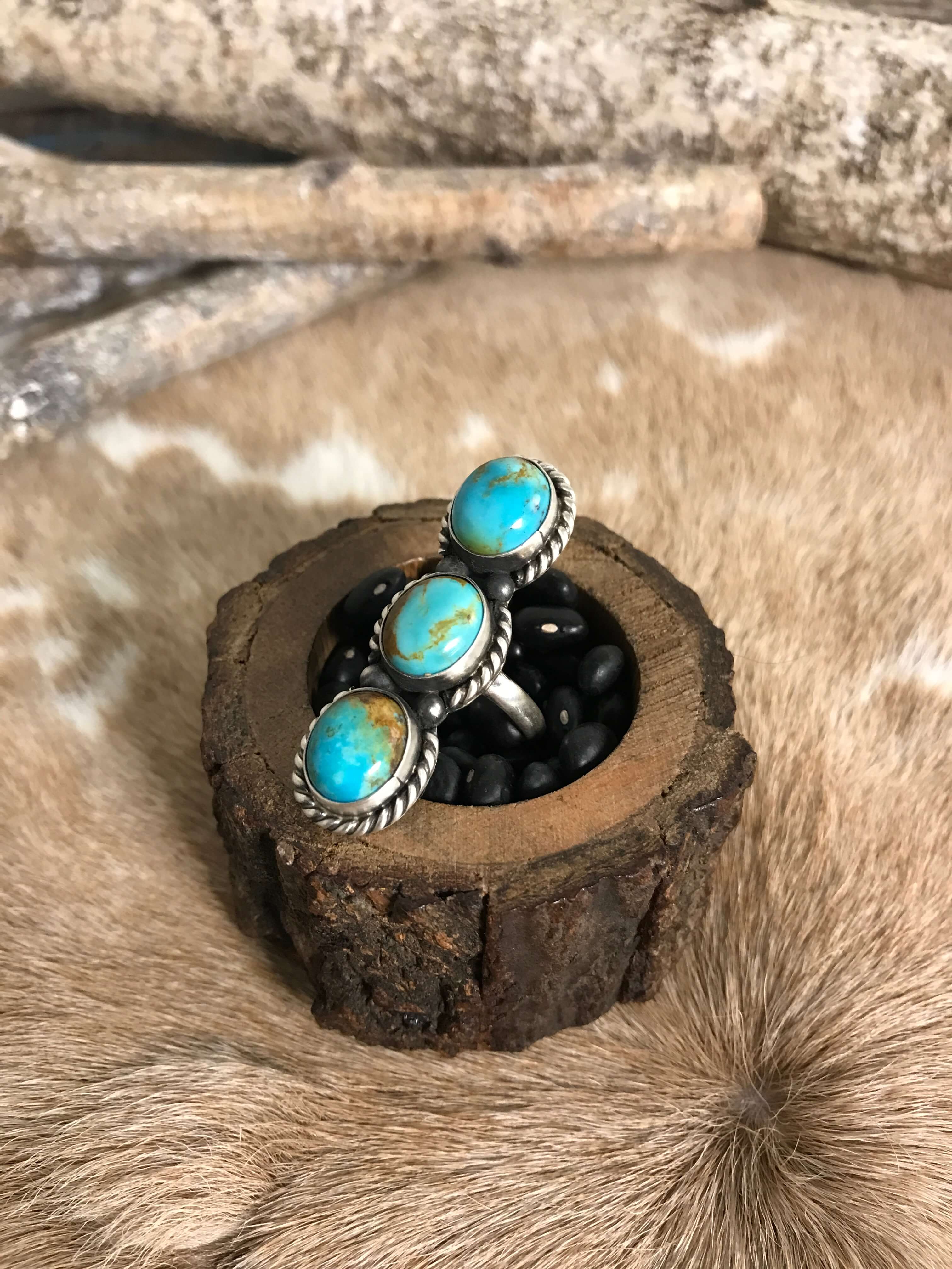 The 3 Stone Adjustable Ring, 15-Rings-Calli Co., Turquoise and Silver Jewelry, Native American Handmade, Zuni Tribe, Navajo Tribe, Brock Texas