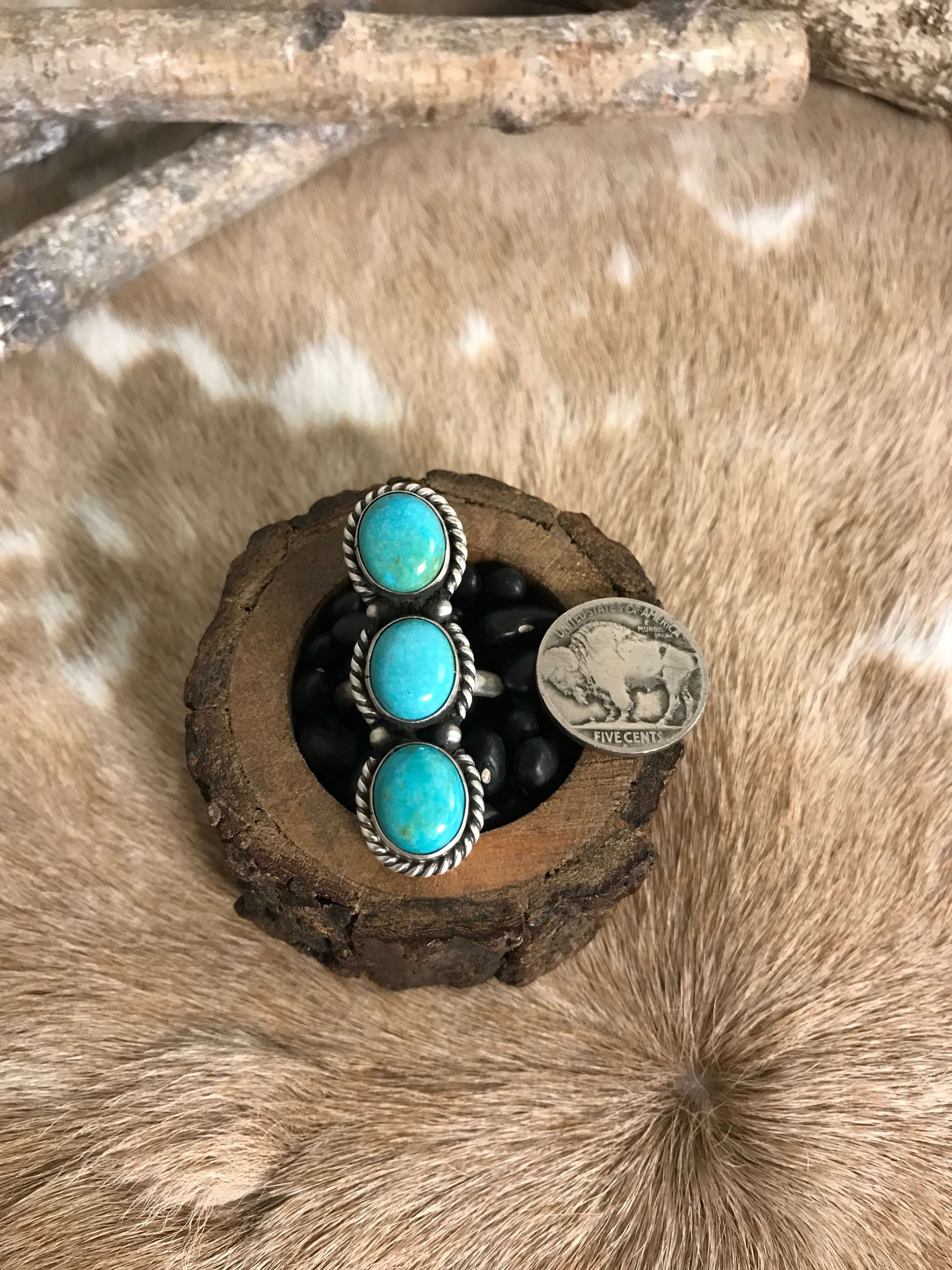 The 3 Stone Adjustable Ring, 17-Rings-Calli Co., Turquoise and Silver Jewelry, Native American Handmade, Zuni Tribe, Navajo Tribe, Brock Texas