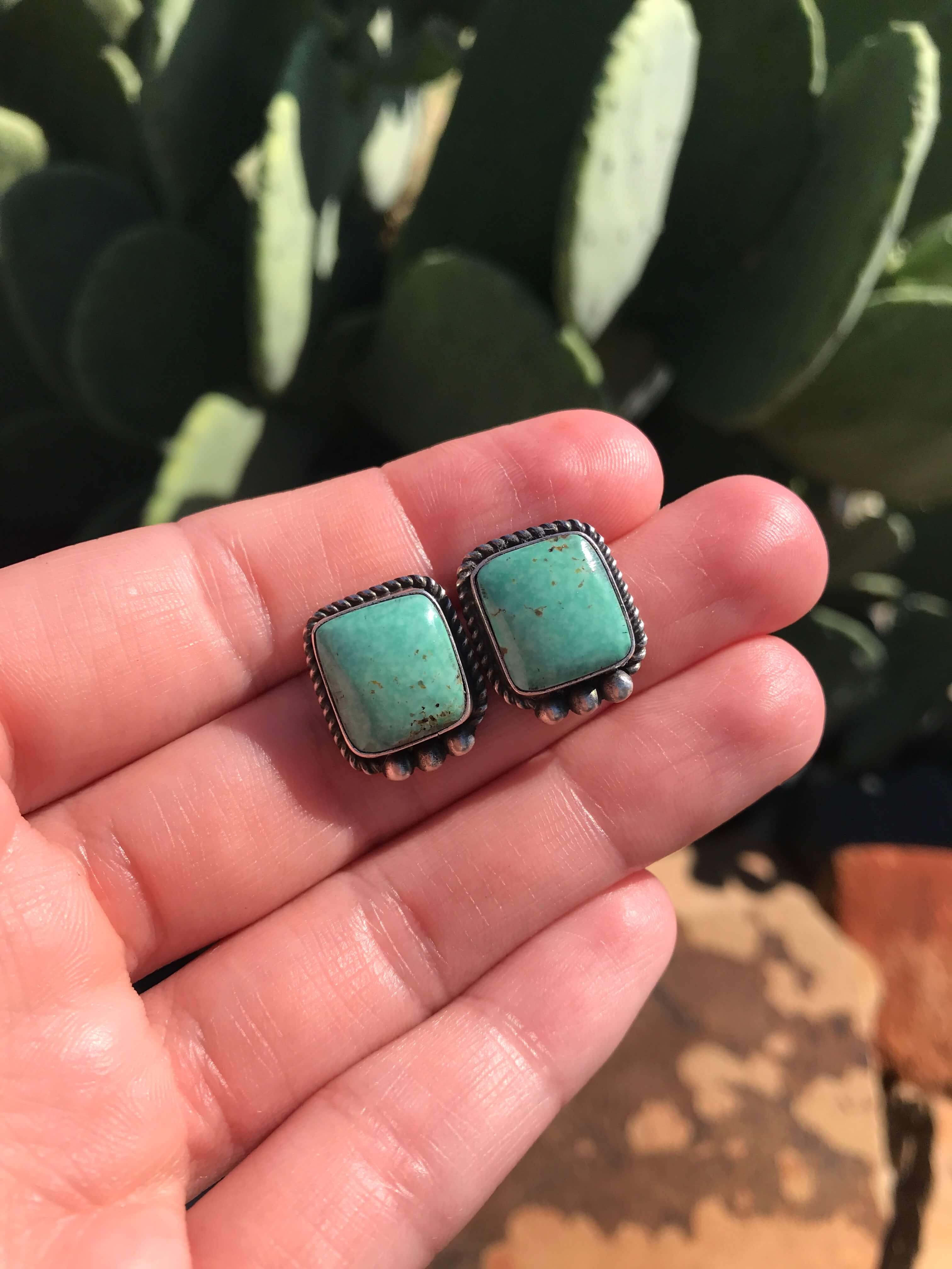 The Turquoise Studs, 11-Earrings-Calli Co., Turquoise and Silver Jewelry, Native American Handmade, Zuni Tribe, Navajo Tribe, Brock Texas