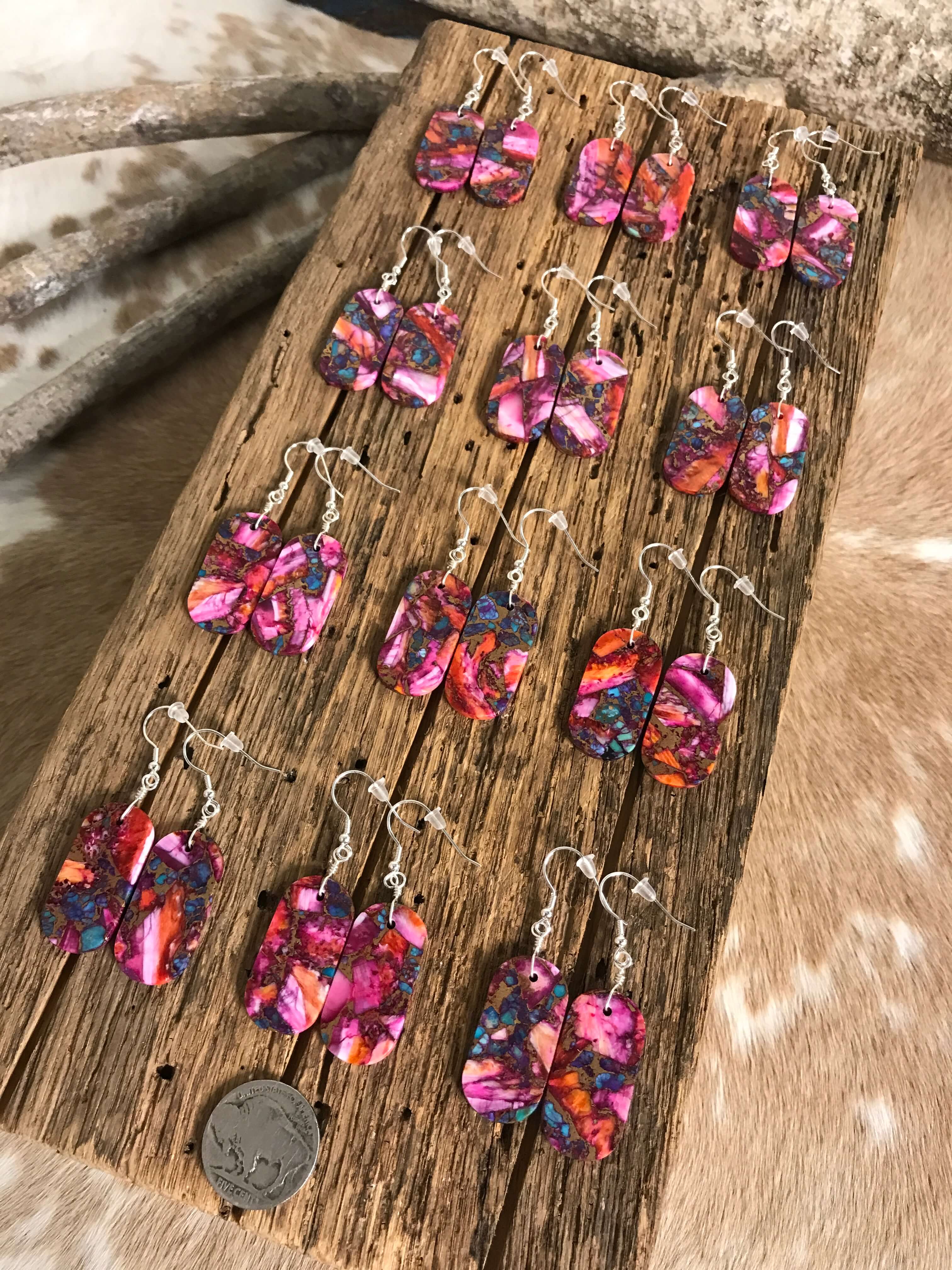 The Dalton Dahlia Dangle Earrings-Earrings-Calli Co., Turquoise and Silver Jewelry, Native American Handmade, Zuni Tribe, Navajo Tribe, Brock Texas