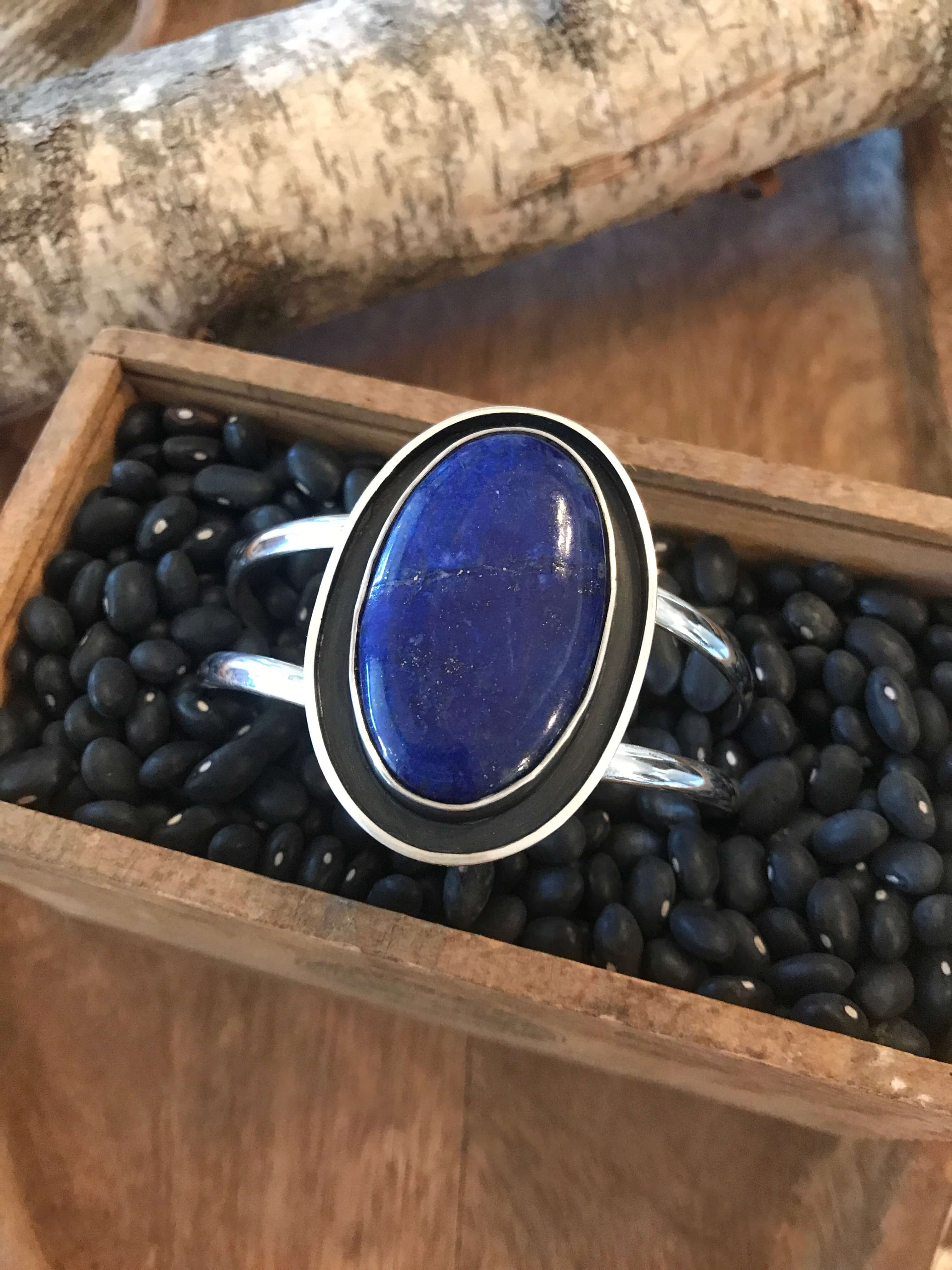 The Walker Lapis Cuff, 5-Bracelets & Cuffs-Calli Co., Turquoise and Silver Jewelry, Native American Handmade, Zuni Tribe, Navajo Tribe, Brock Texas