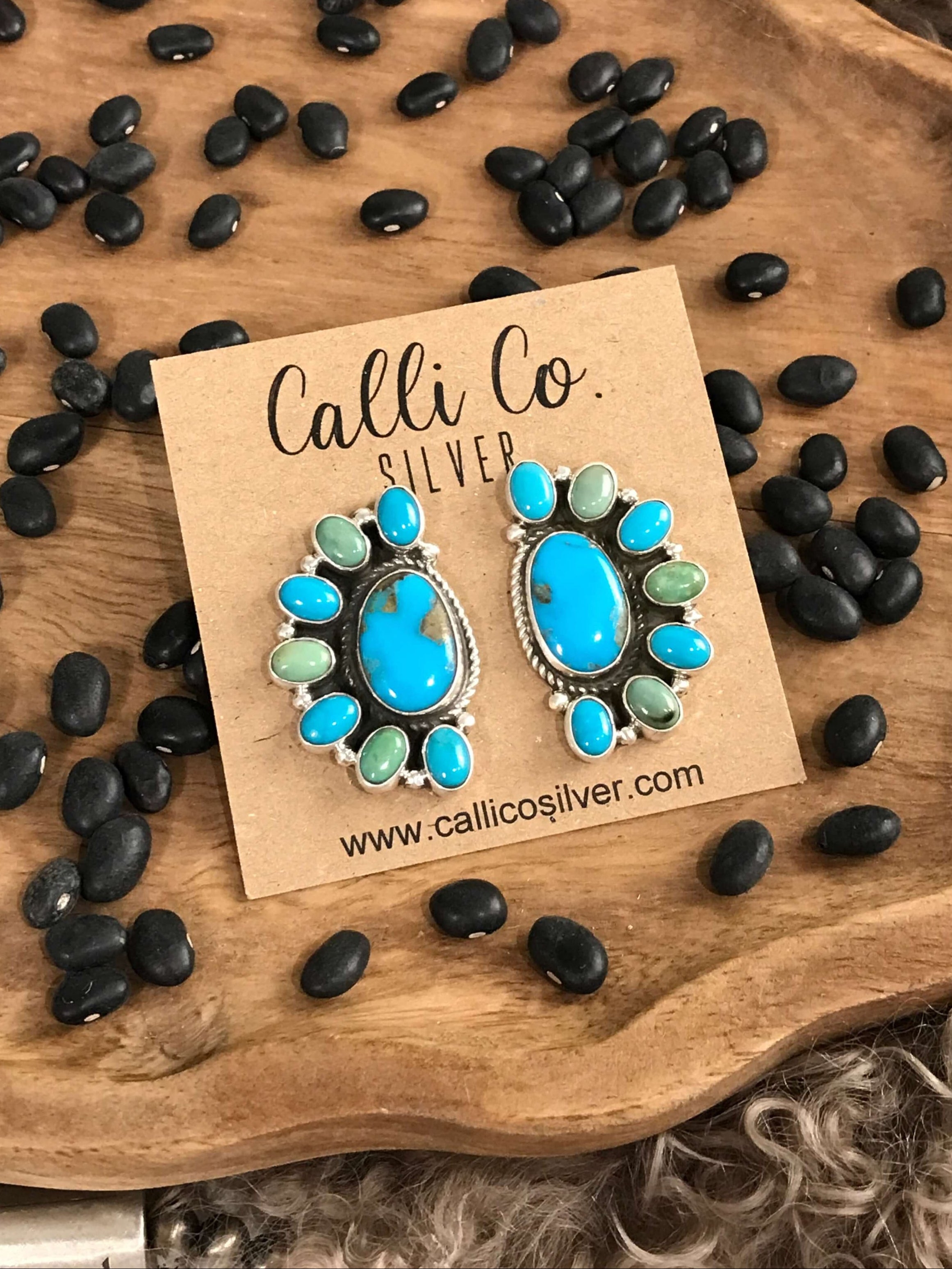 The Arena Cluster Earrings, 2-Earrings-Calli Co., Turquoise and Silver Jewelry, Native American Handmade, Zuni Tribe, Navajo Tribe, Brock Texas