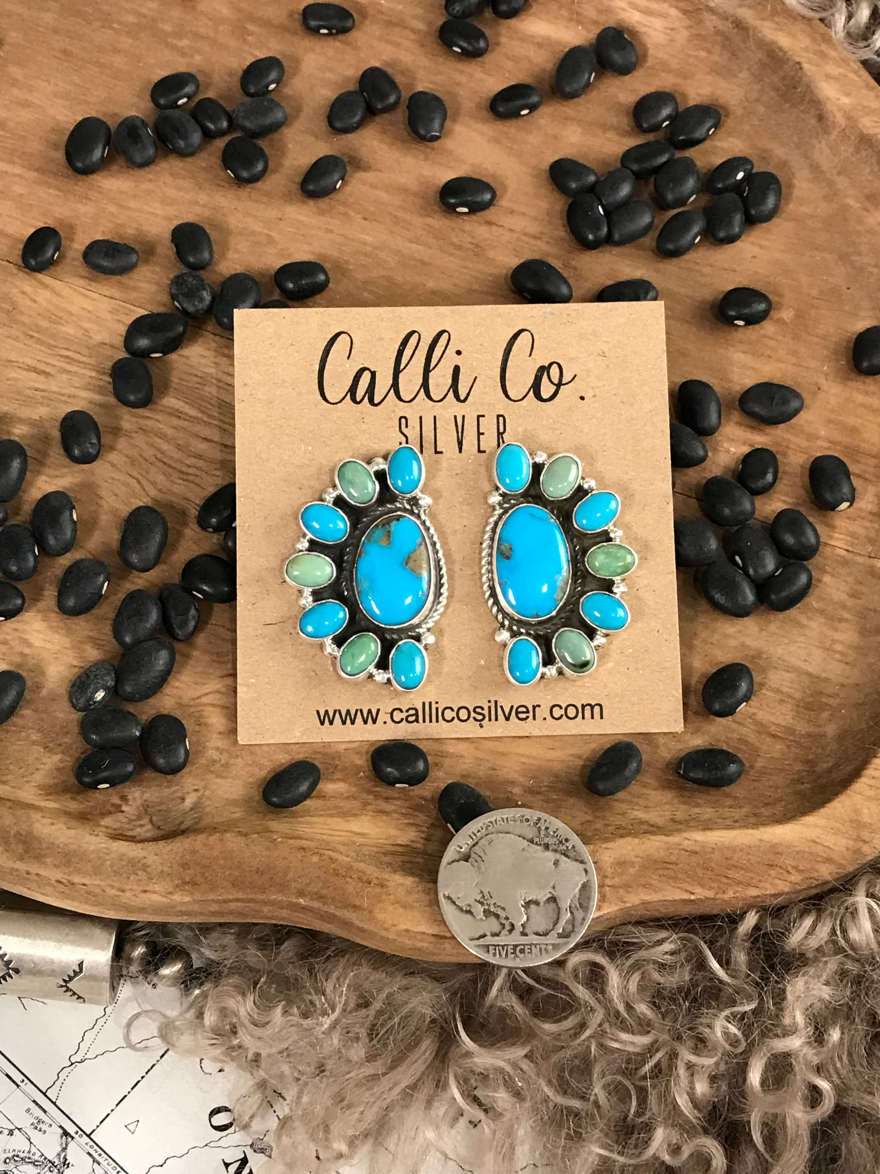The Arena Cluster Earrings, 2-Earrings-Calli Co., Turquoise and Silver Jewelry, Native American Handmade, Zuni Tribe, Navajo Tribe, Brock Texas