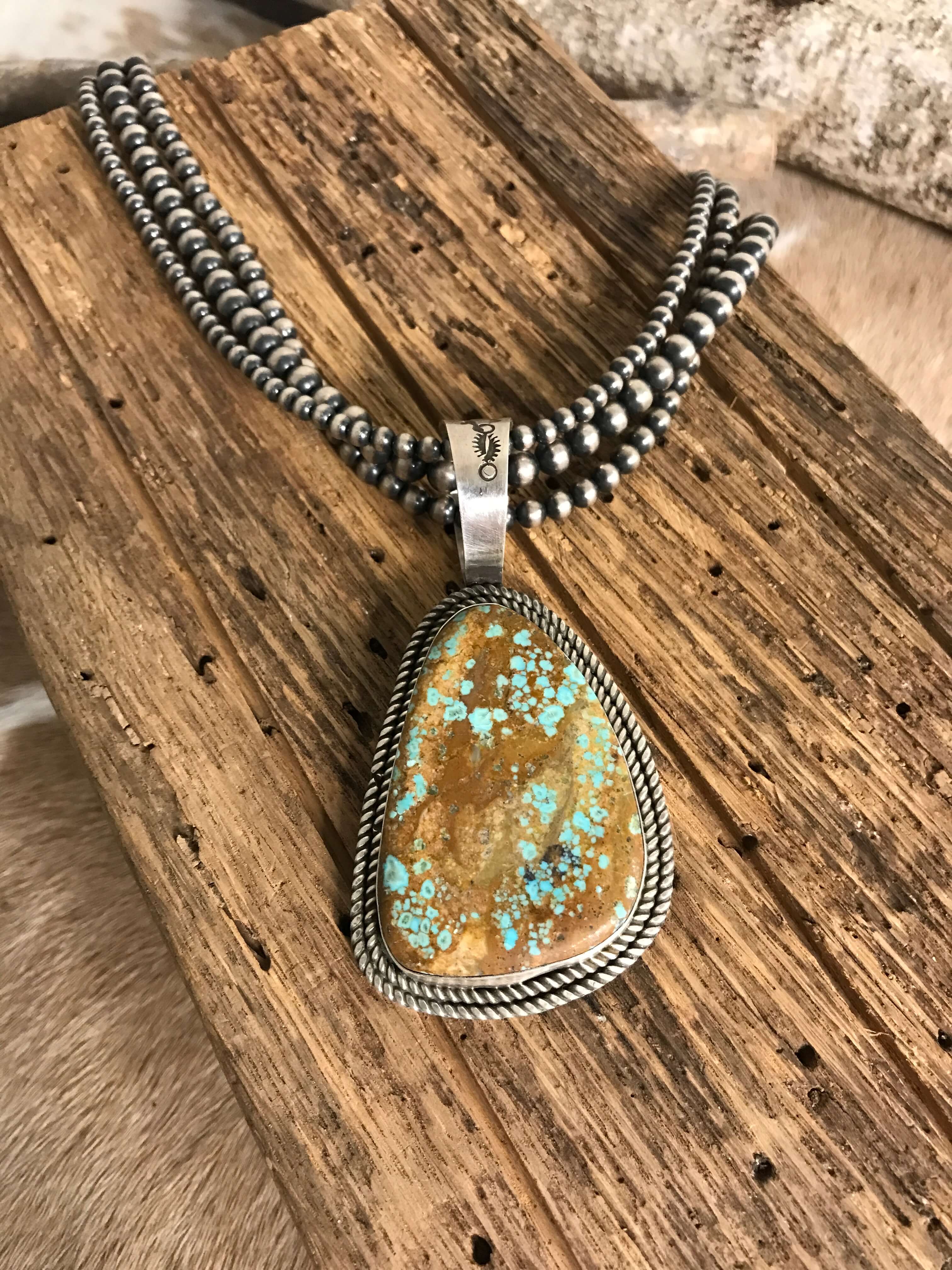 The Billings Turquoise Pendant-Pendants-Calli Co., Turquoise and Silver Jewelry, Native American Handmade, Zuni Tribe, Navajo Tribe, Brock Texas