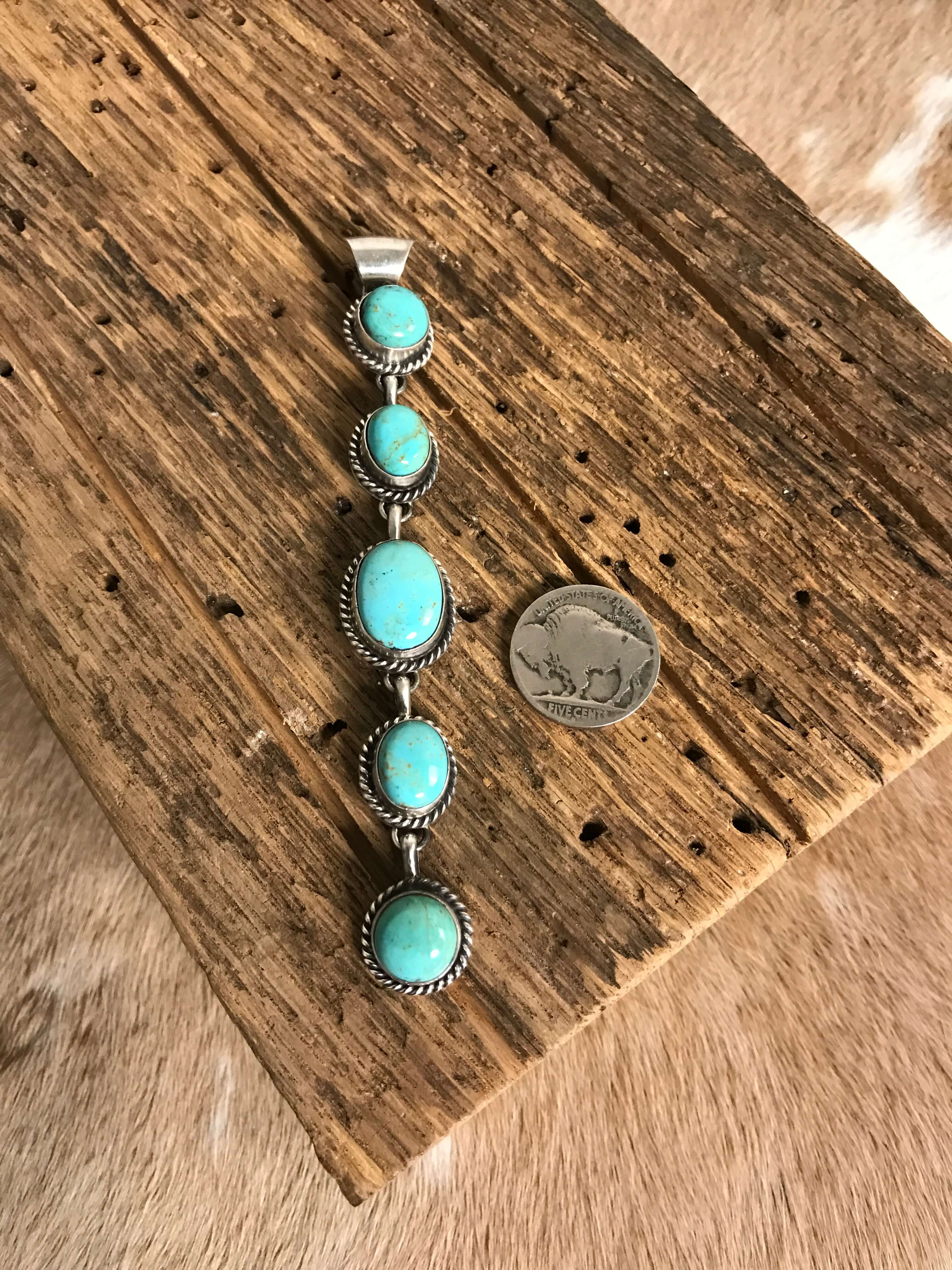 The Durango 5 Stone Lariat Pendant, 1-Necklaces-Calli Co., Turquoise and Silver Jewelry, Native American Handmade, Zuni Tribe, Navajo Tribe, Brock Texas