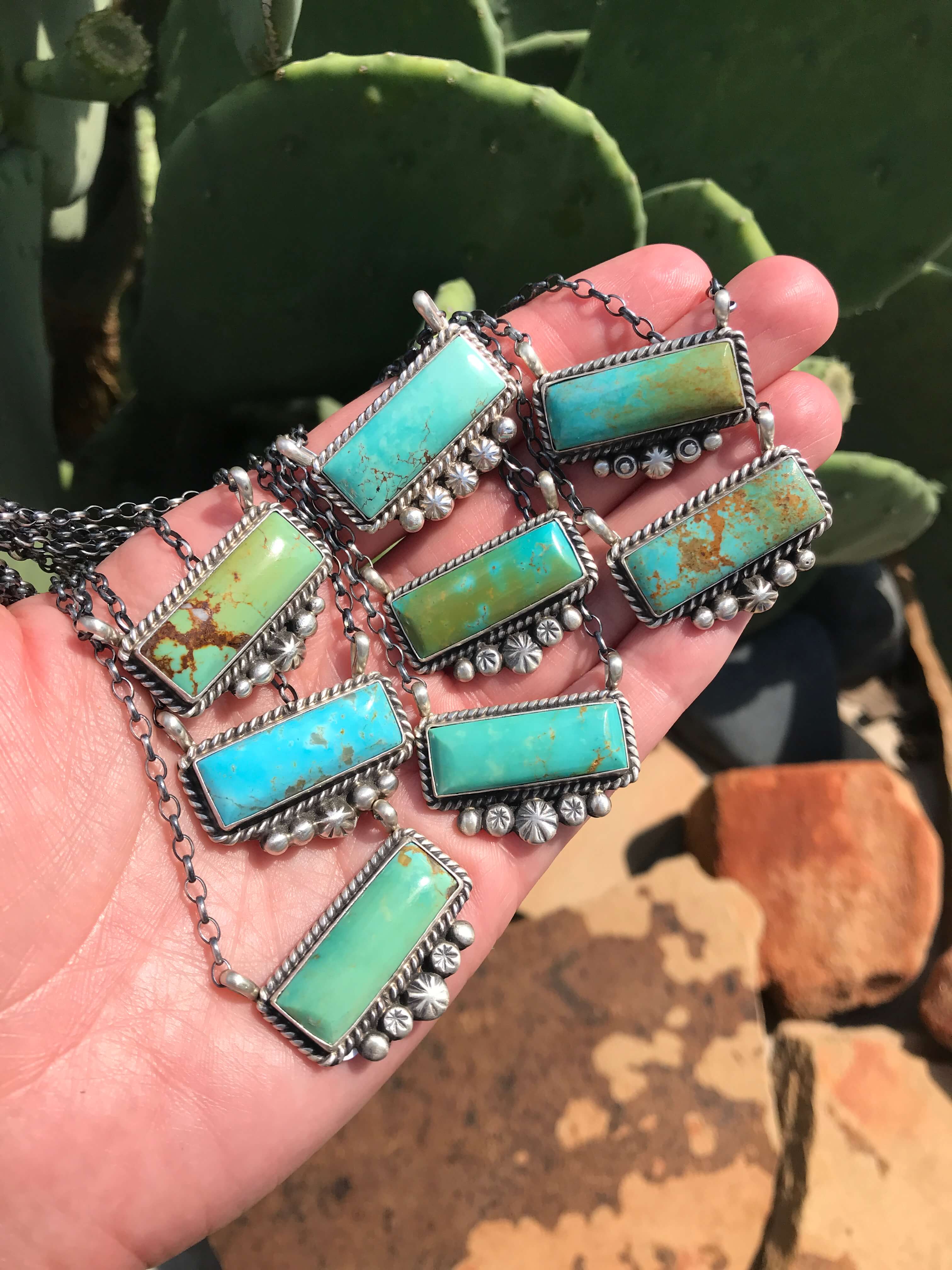 The Presidente Turquoise Bar Necklaces-Necklaces-Calli Co., Turquoise and Silver Jewelry, Native American Handmade, Zuni Tribe, Navajo Tribe, Brock Texas