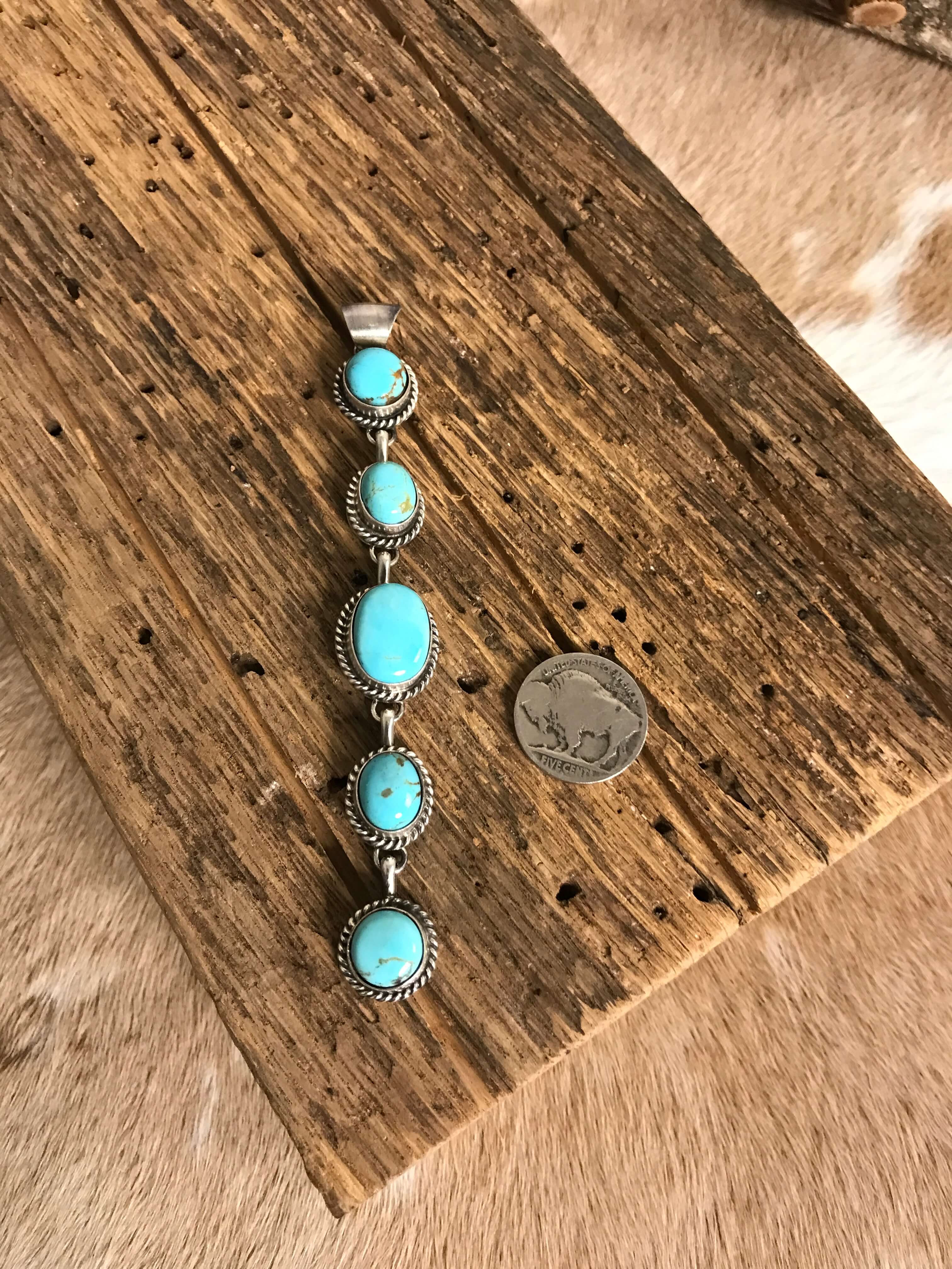 The Durango 5 Stone Lariat Pendant, 3-Necklaces-Calli Co., Turquoise and Silver Jewelry, Native American Handmade, Zuni Tribe, Navajo Tribe, Brock Texas