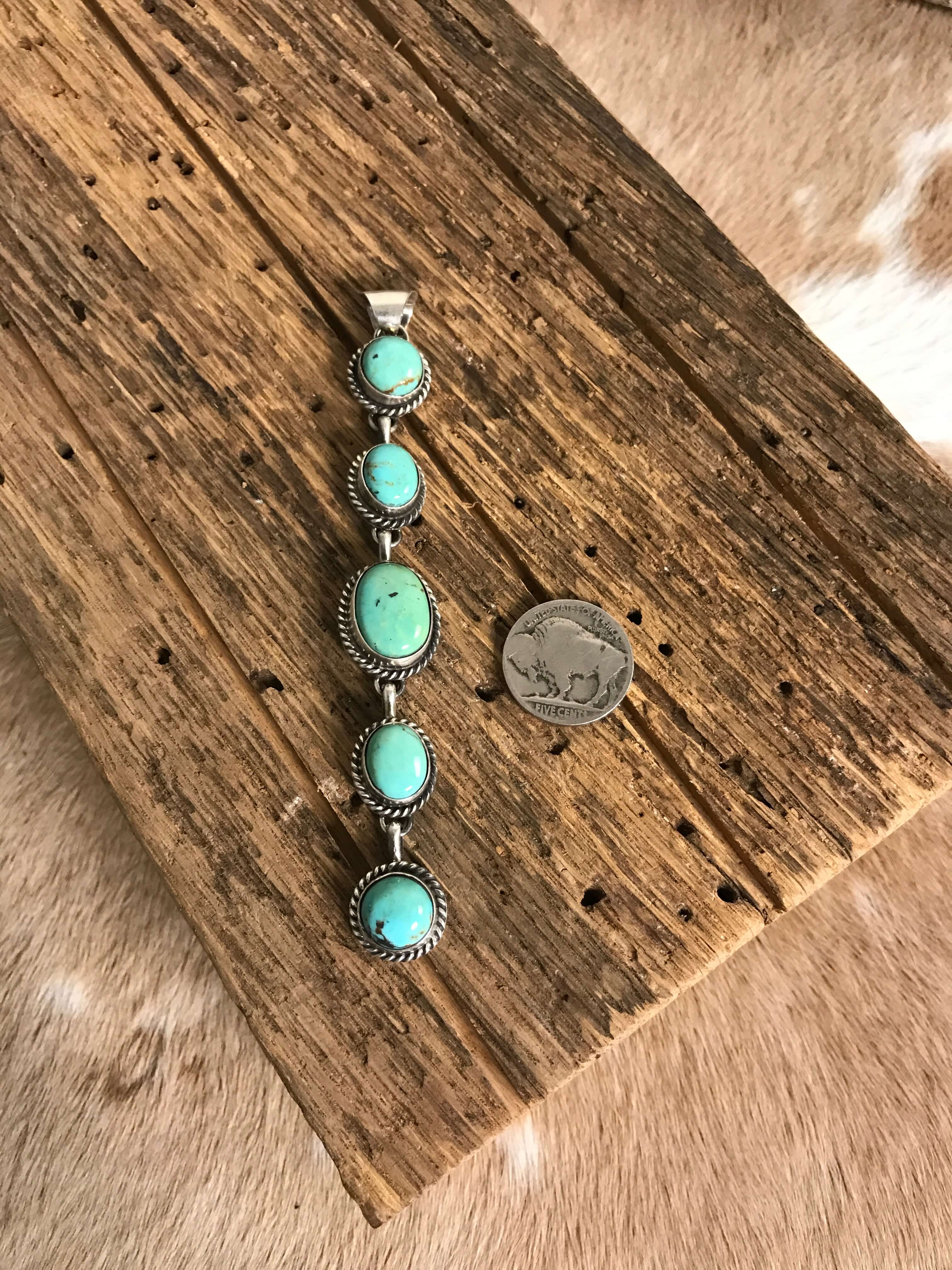 The Durango 5 Stone Lariat Pendant, 5-Necklaces-Calli Co., Turquoise and Silver Jewelry, Native American Handmade, Zuni Tribe, Navajo Tribe, Brock Texas
