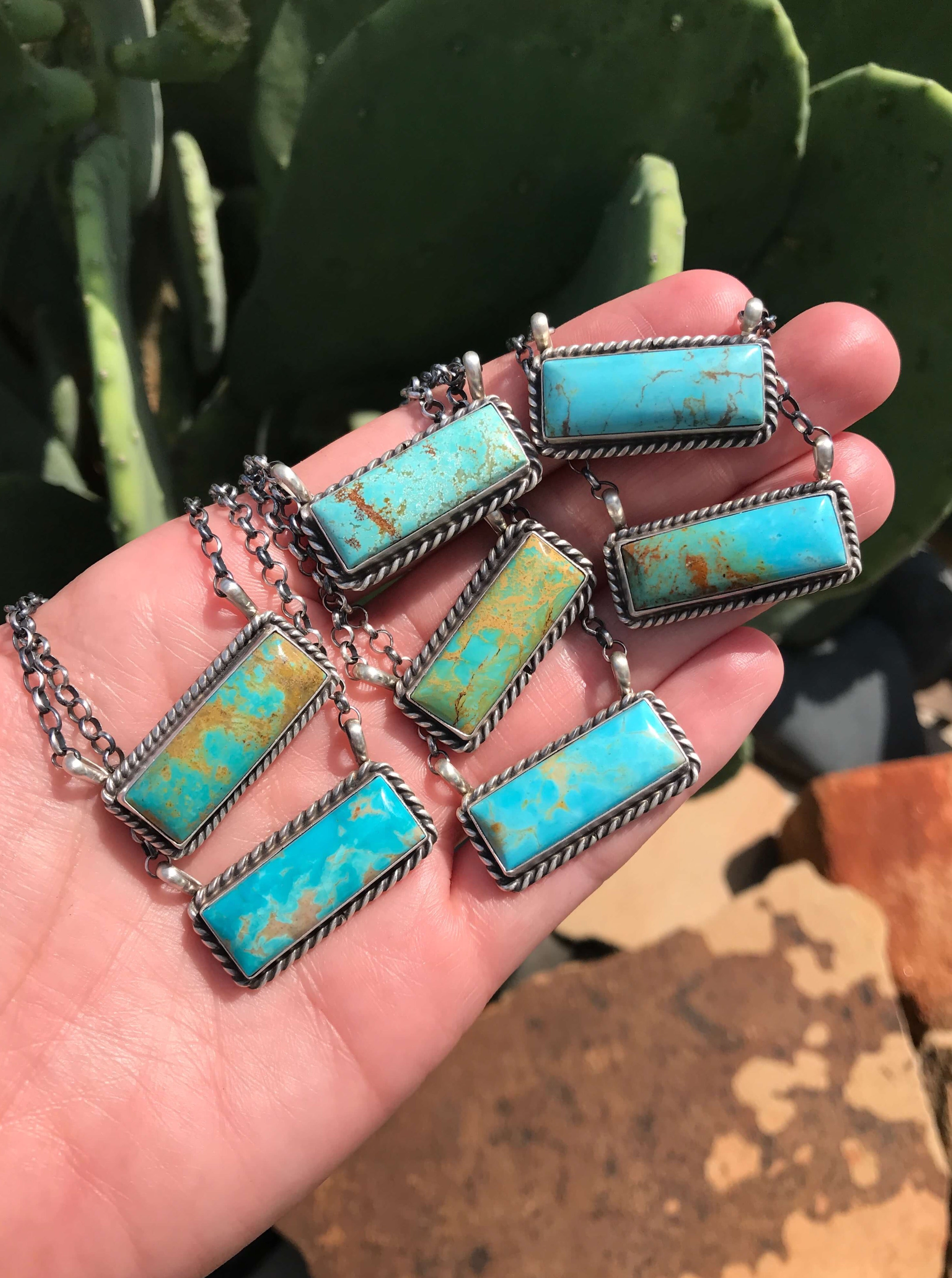The Big Chief Turquoise Bar Necklaces II-Necklaces-Calli Co., Turquoise and Silver Jewelry, Native American Handmade, Zuni Tribe, Navajo Tribe, Brock Texas