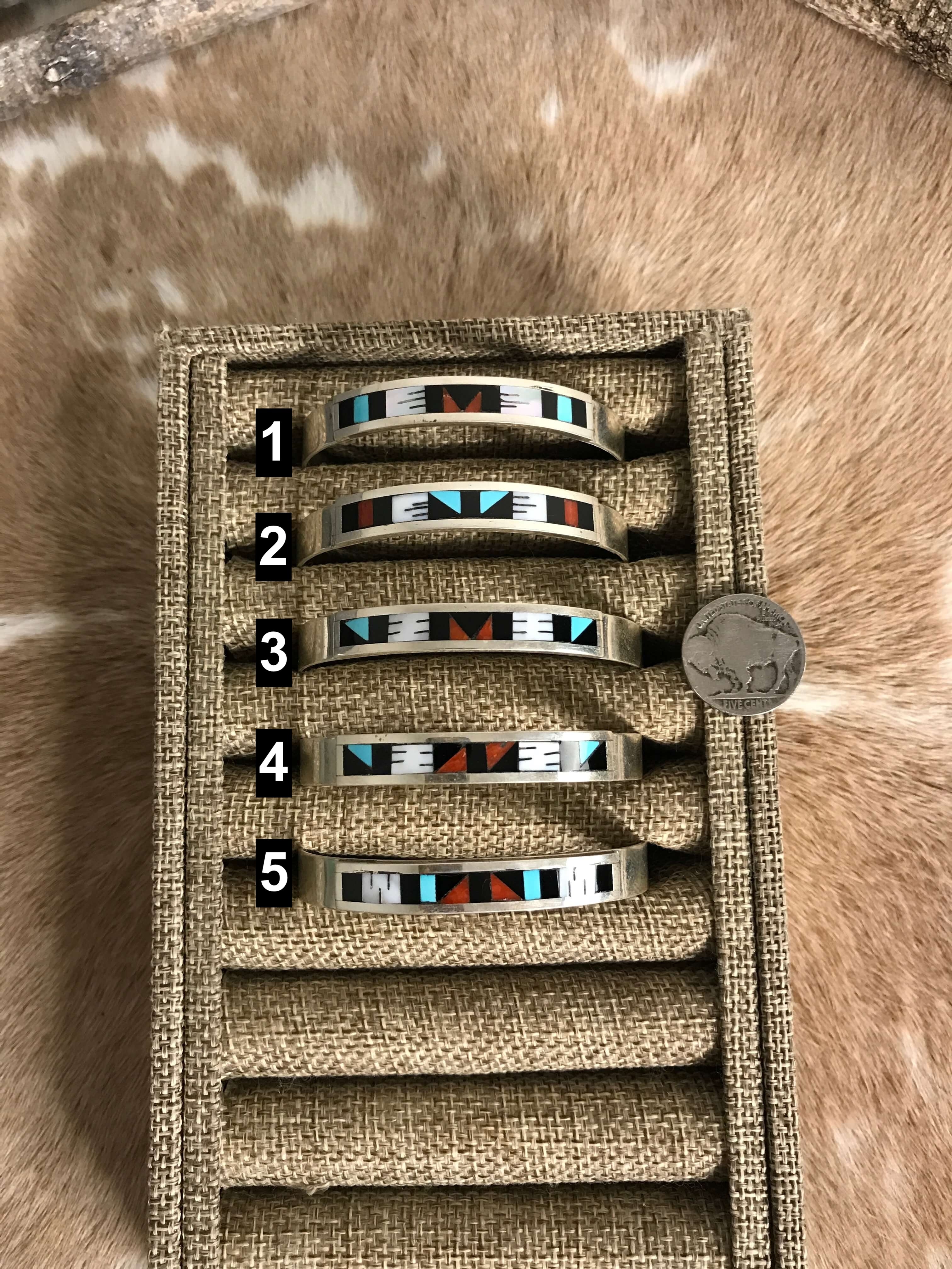 The Mendocino Inlay Cuffs-Bracelets & Cuffs-Calli Co., Turquoise and Silver Jewelry, Native American Handmade, Zuni Tribe, Navajo Tribe, Brock Texas