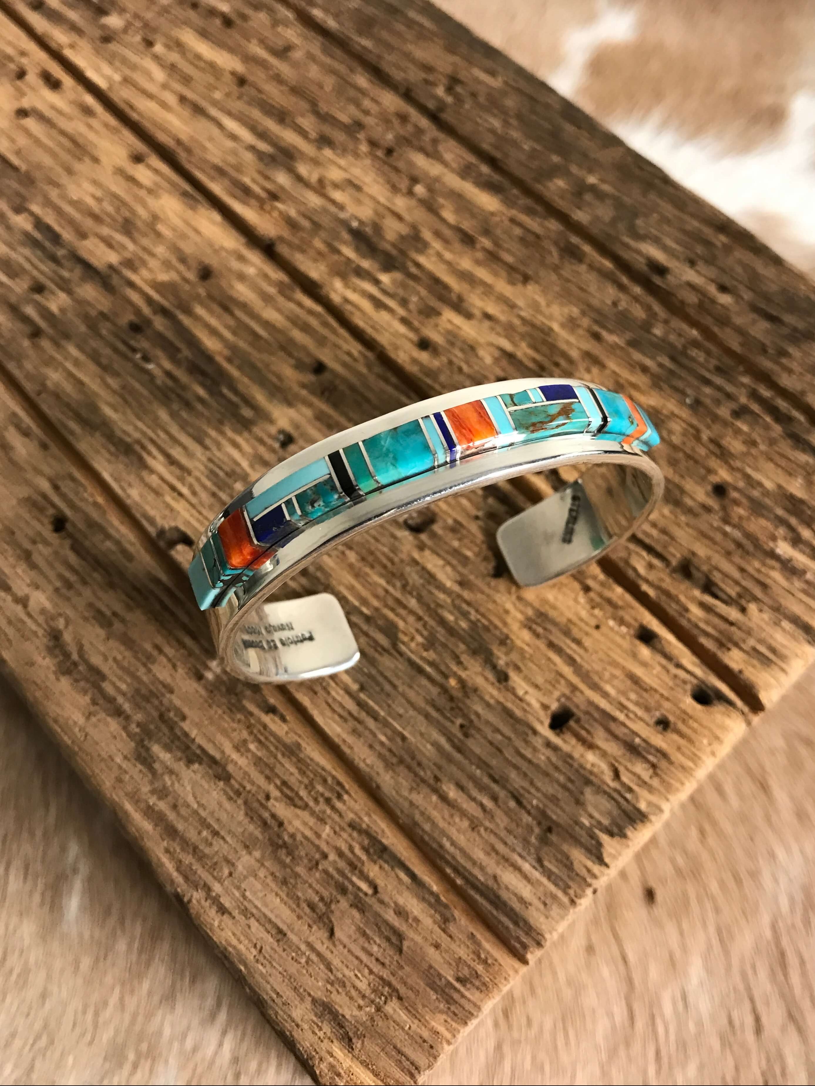 The Wolfforth Inlay Cuff-Bracelets & Cuffs-Calli Co., Turquoise and Silver Jewelry, Native American Handmade, Zuni Tribe, Navajo Tribe, Brock Texas