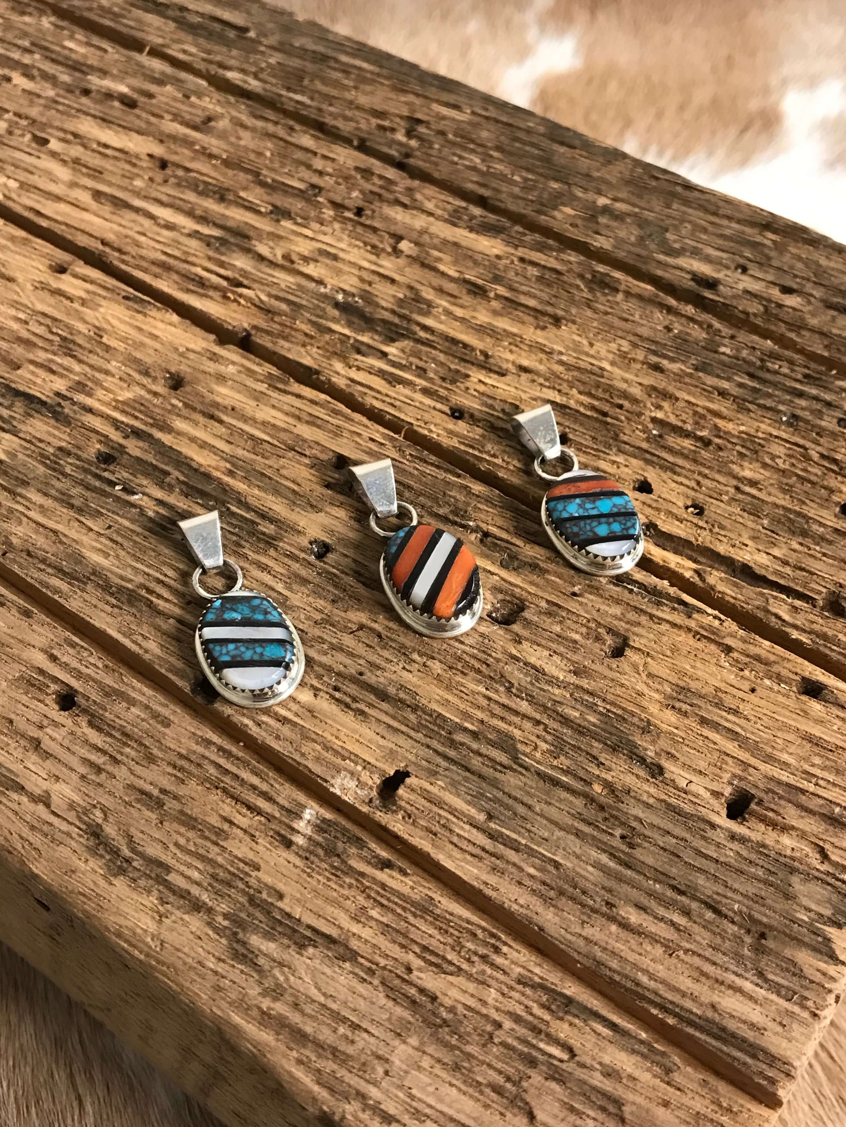 The Longacres Inlay Pendants-Pendants-Calli Co., Turquoise and Silver Jewelry, Native American Handmade, Zuni Tribe, Navajo Tribe, Brock Texas