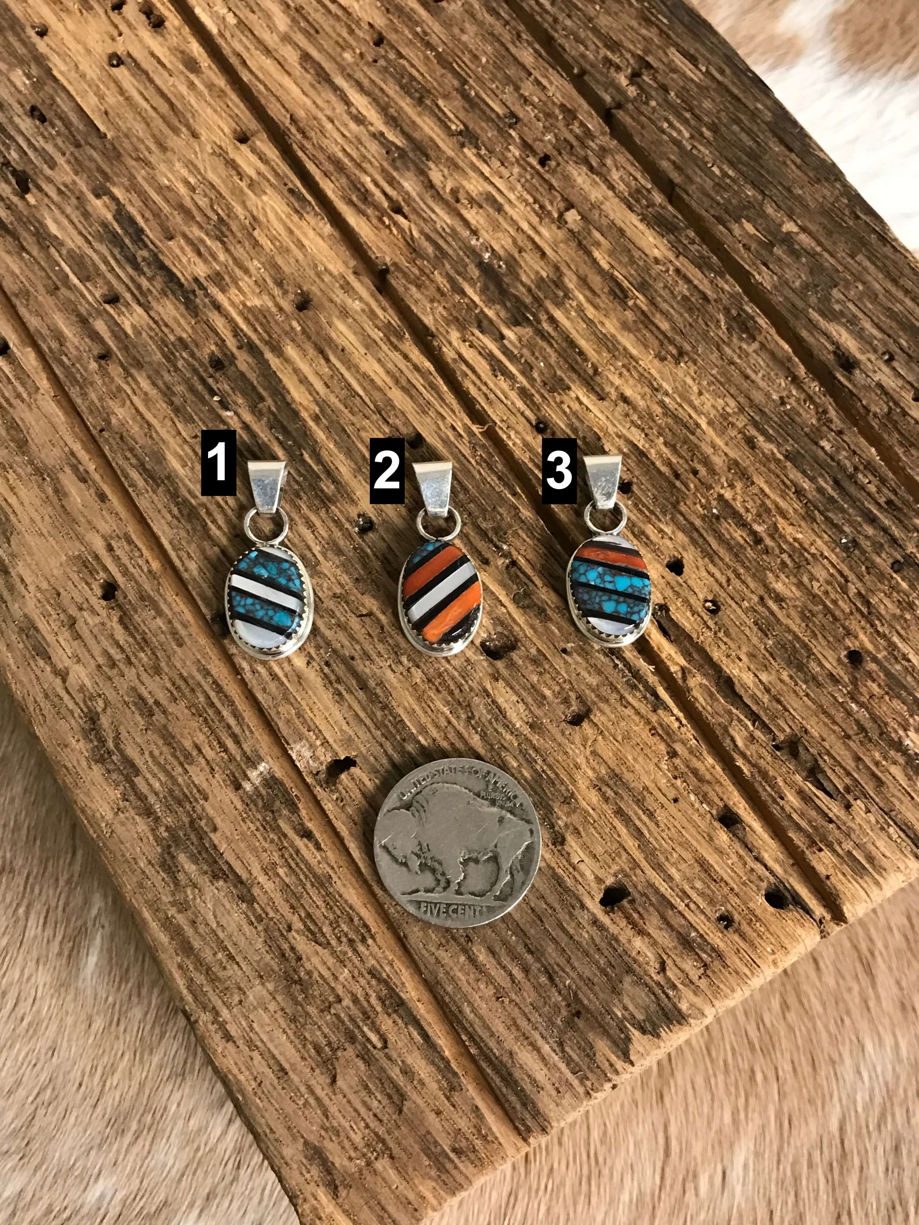 The Longacres Inlay Pendants-Pendants-Calli Co., Turquoise and Silver Jewelry, Native American Handmade, Zuni Tribe, Navajo Tribe, Brock Texas