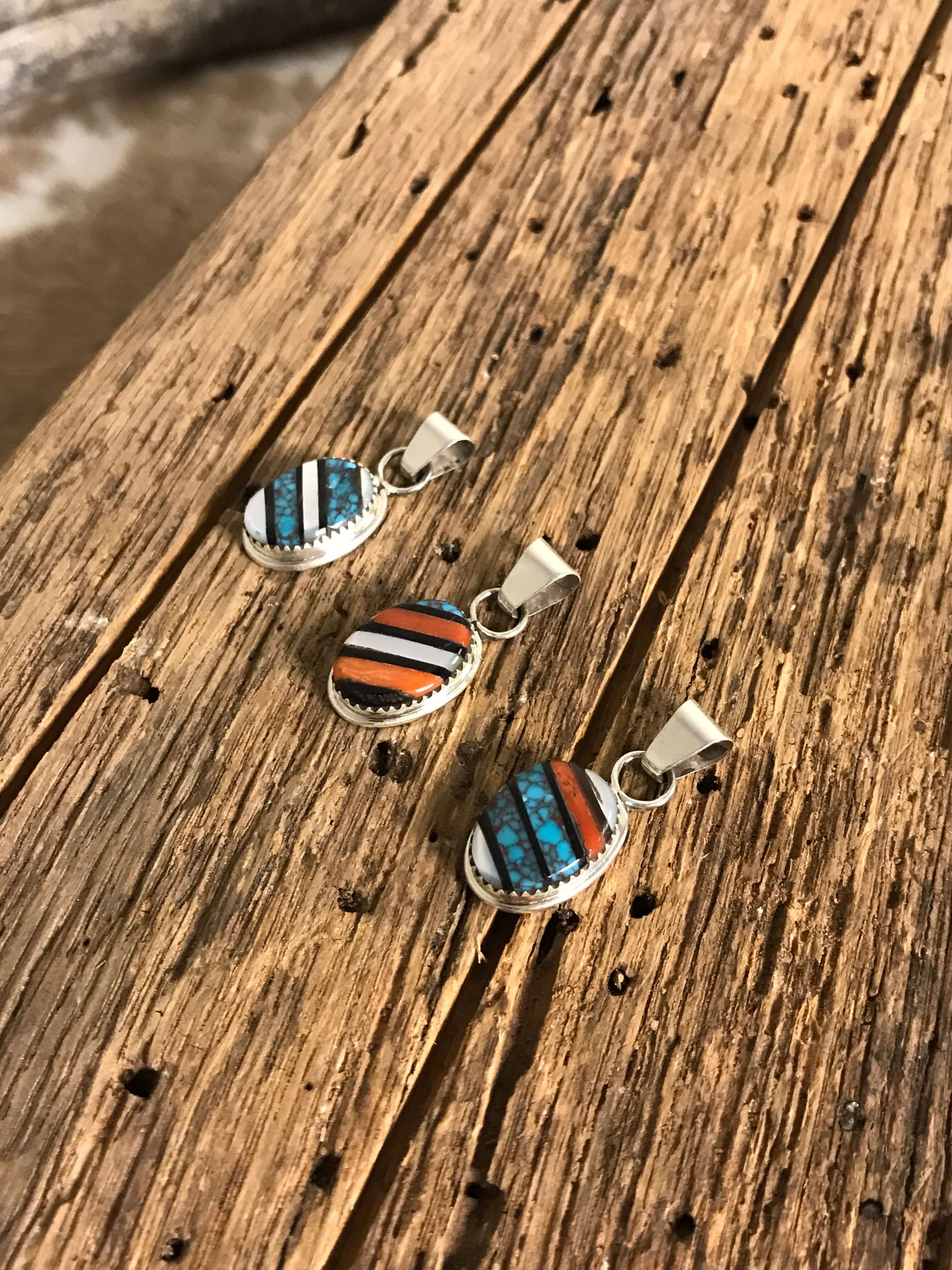The Longacres Inlay Pendants-Pendants-Calli Co., Turquoise and Silver Jewelry, Native American Handmade, Zuni Tribe, Navajo Tribe, Brock Texas