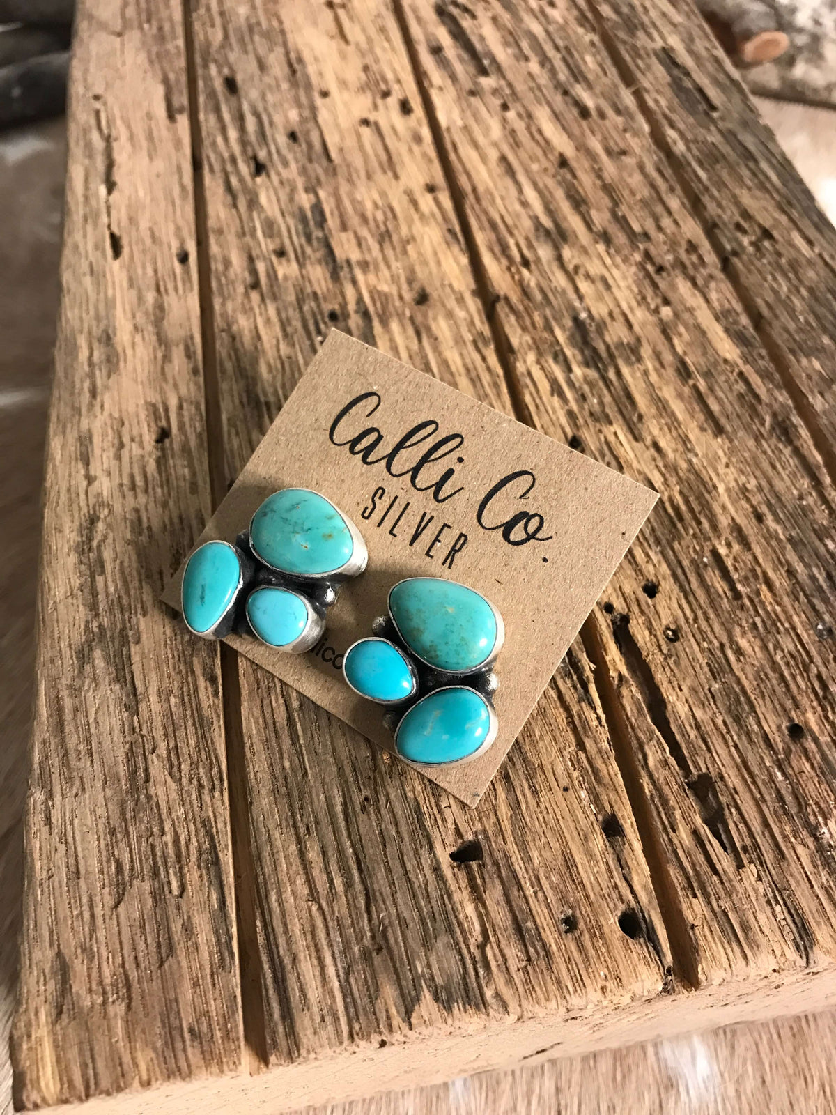 The Tempe Turquoise Cluster Earrings, 12-Earrings-Calli Co., Turquoise and Silver Jewelry, Native American Handmade, Zuni Tribe, Navajo Tribe, Brock Texas
