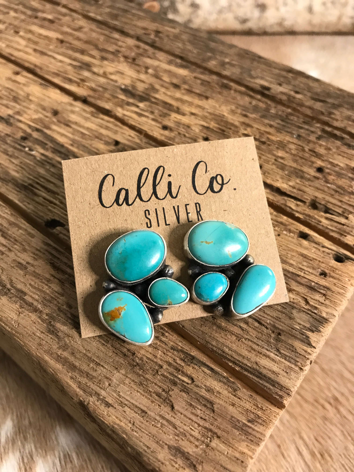 The Tempe Turquoise Cluster Earrings, 13-Earrings-Calli Co., Turquoise and Silver Jewelry, Native American Handmade, Zuni Tribe, Navajo Tribe, Brock Texas