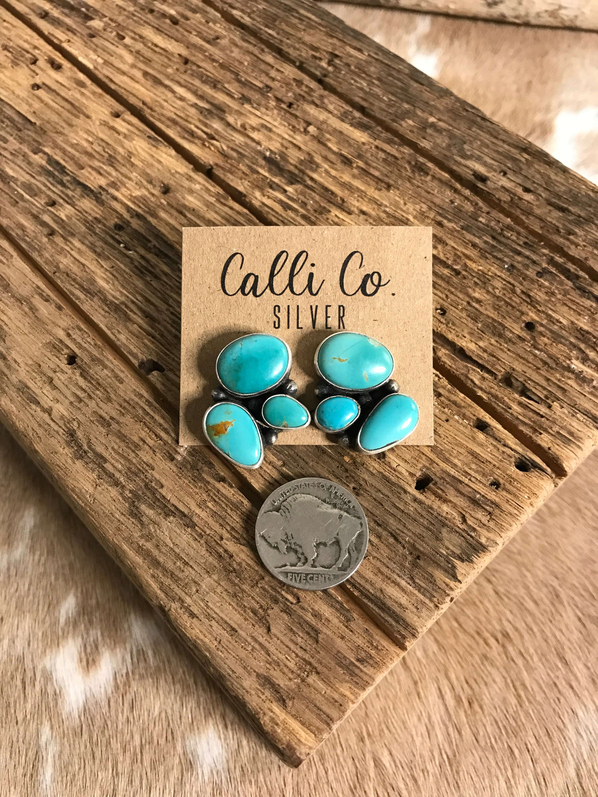 The Tempe Turquoise Cluster Earrings, 13-Earrings-Calli Co., Turquoise and Silver Jewelry, Native American Handmade, Zuni Tribe, Navajo Tribe, Brock Texas