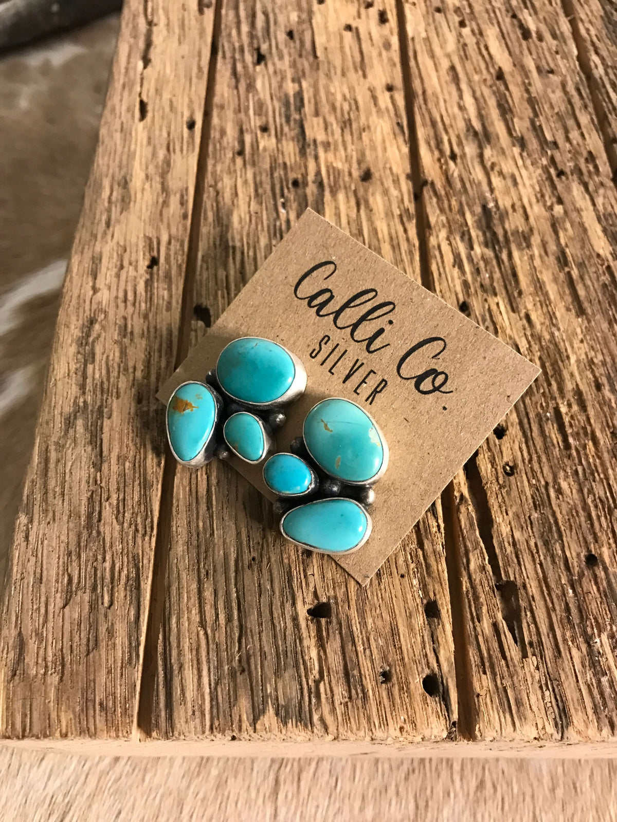 The Tempe Turquoise Cluster Earrings, 13-Earrings-Calli Co., Turquoise and Silver Jewelry, Native American Handmade, Zuni Tribe, Navajo Tribe, Brock Texas