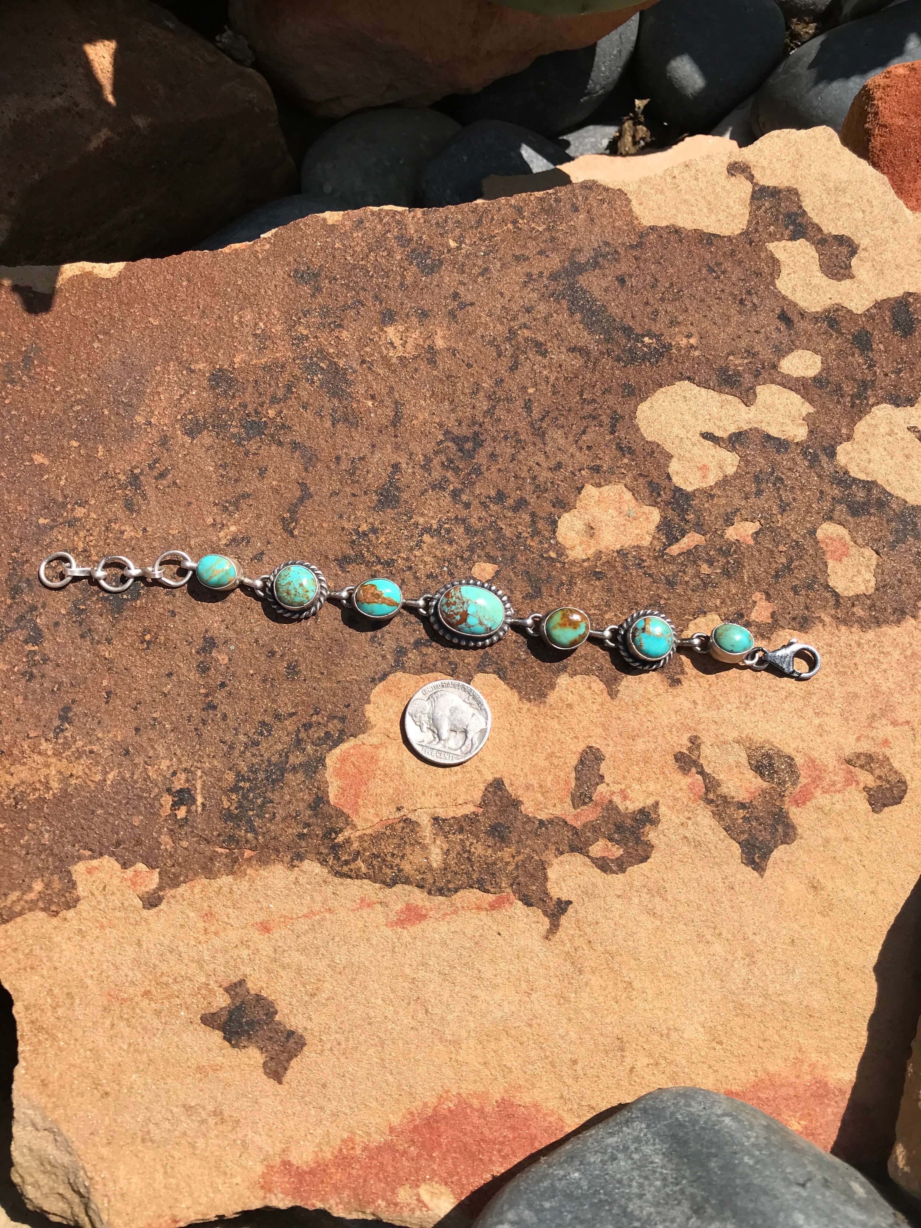 The Kingman Link Bracelet, 1-Bracelets & Cuffs-Calli Co., Turquoise and Silver Jewelry, Native American Handmade, Zuni Tribe, Navajo Tribe, Brock Texas