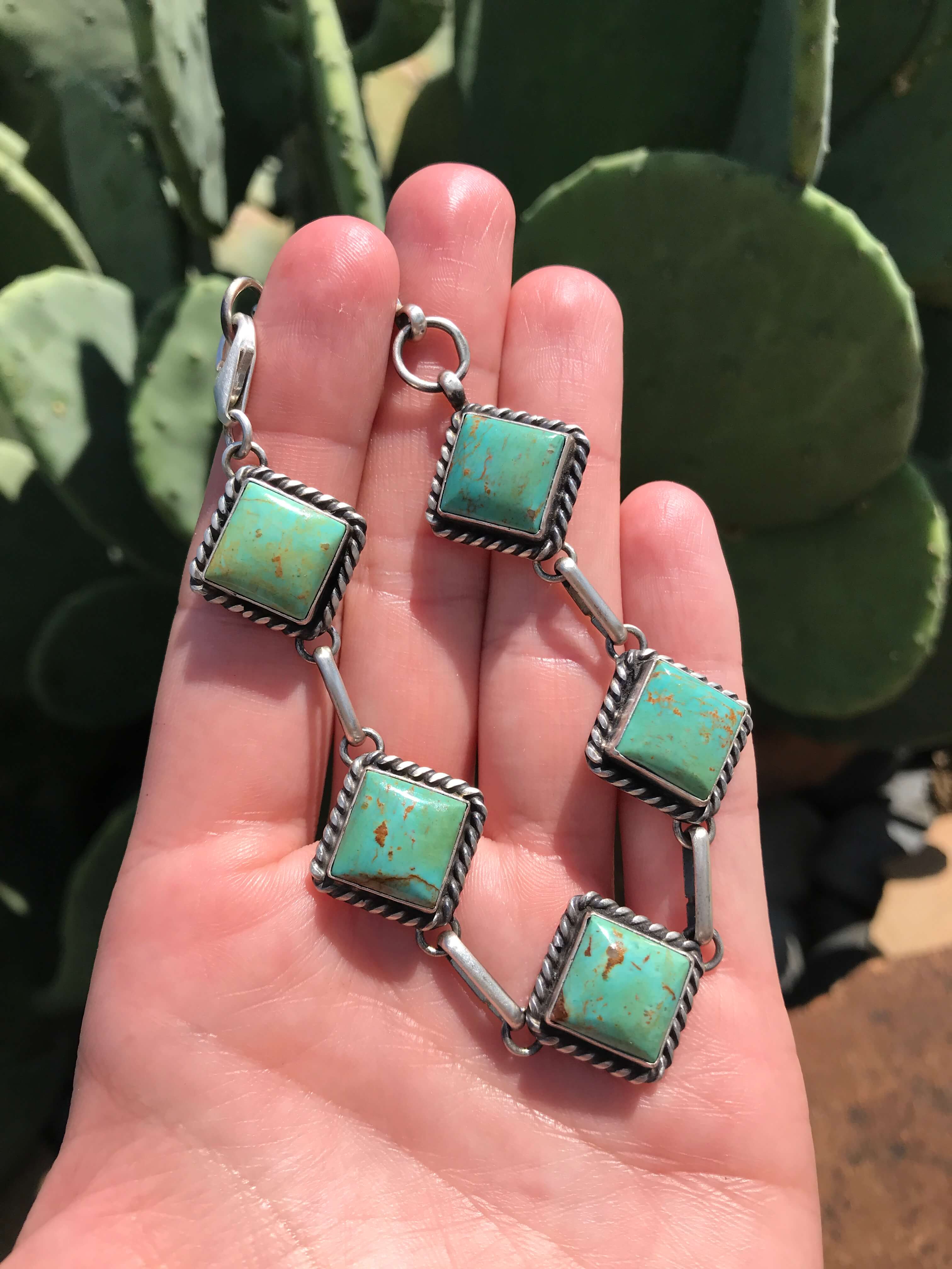 The Kingman Link Bracelet, 2-Bracelets & Cuffs-Calli Co., Turquoise and Silver Jewelry, Native American Handmade, Zuni Tribe, Navajo Tribe, Brock Texas