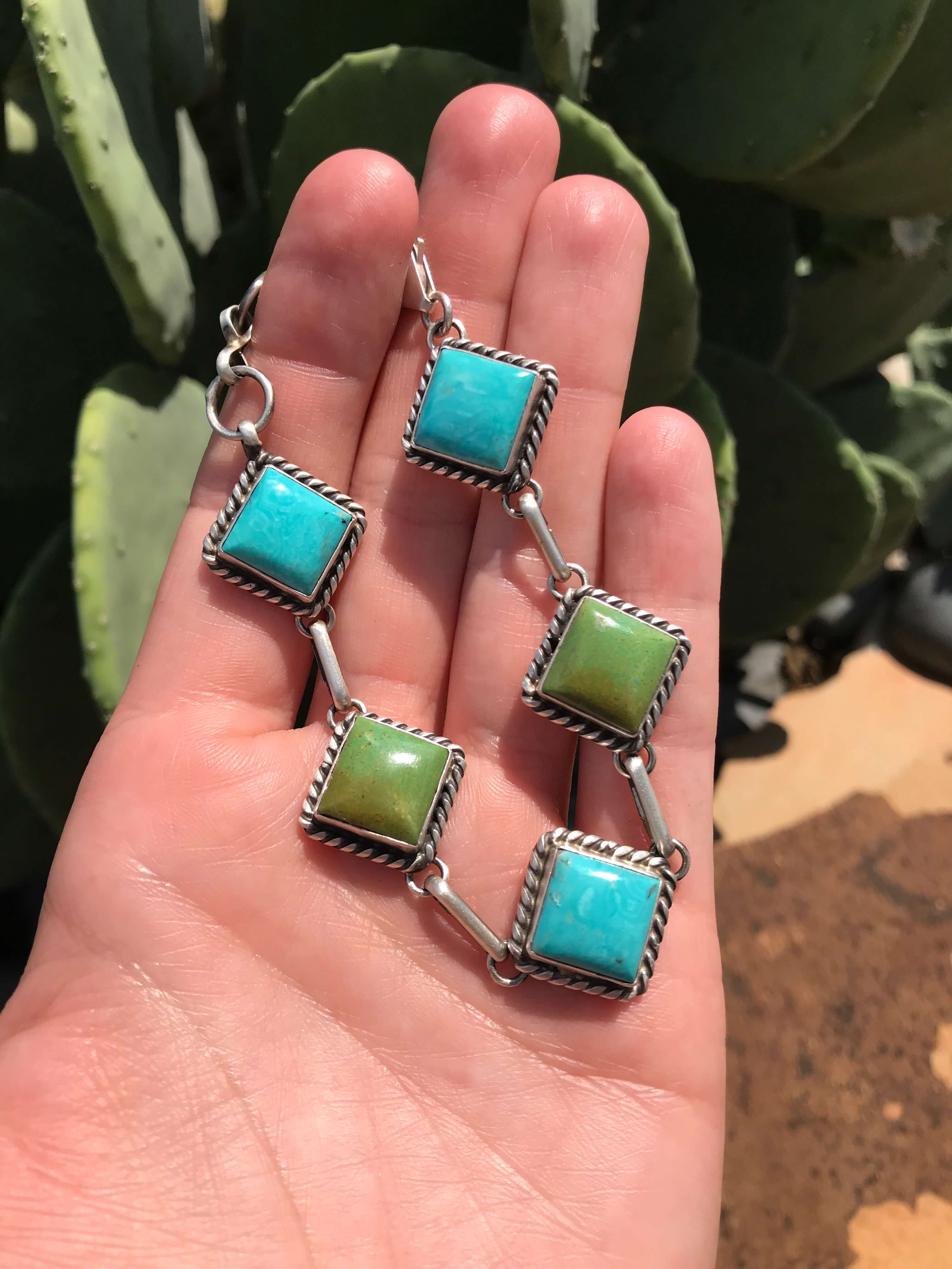 The Kingman Link Bracelet, 4-Bracelets & Cuffs-Calli Co., Turquoise and Silver Jewelry, Native American Handmade, Zuni Tribe, Navajo Tribe, Brock Texas