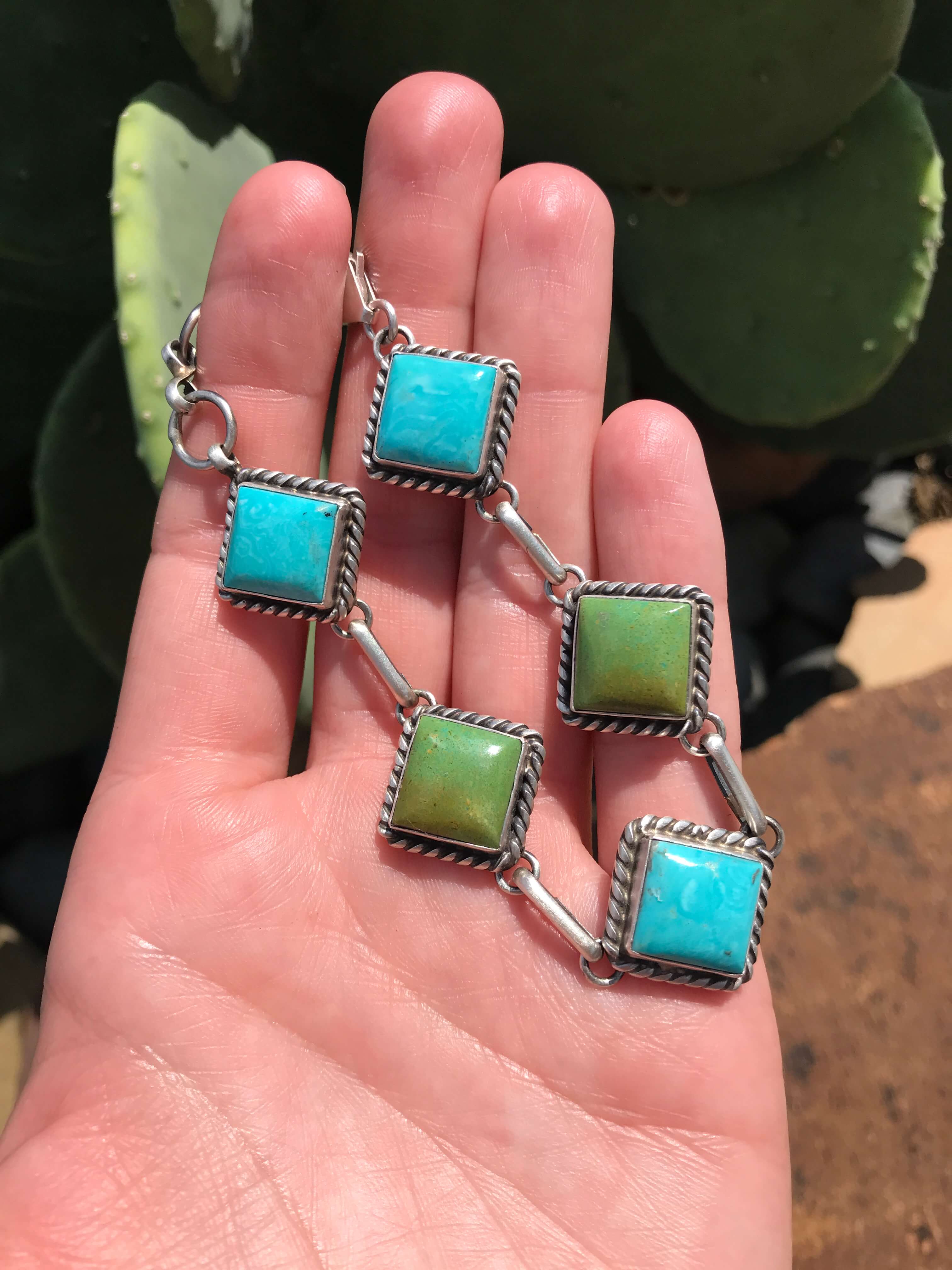 The Kingman Link Bracelet, 4-Bracelets & Cuffs-Calli Co., Turquoise and Silver Jewelry, Native American Handmade, Zuni Tribe, Navajo Tribe, Brock Texas