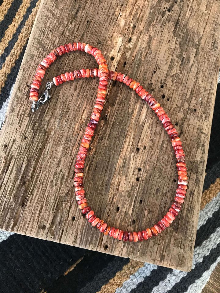 The Drover Necklace in Red Spiny-Necklaces-Calli Co., Turquoise and Silver Jewelry, Native American Handmade, Zuni Tribe, Navajo Tribe, Brock Texas