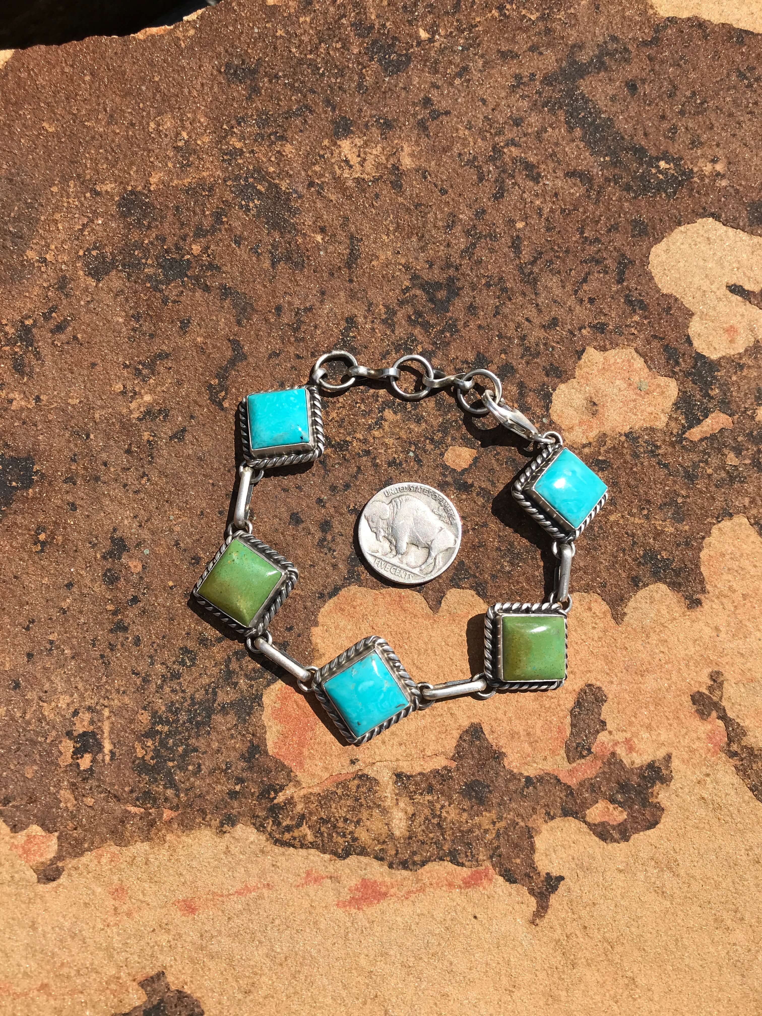 The Kingman Link Bracelet, 4-Bracelets & Cuffs-Calli Co., Turquoise and Silver Jewelry, Native American Handmade, Zuni Tribe, Navajo Tribe, Brock Texas