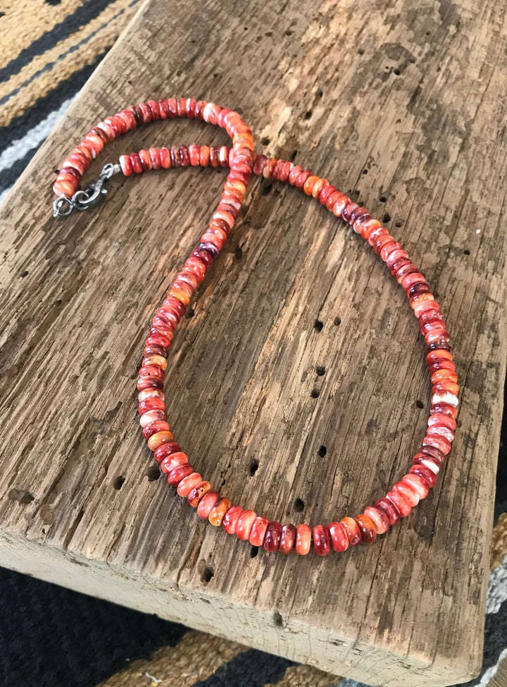 The Drover Necklace in Red Spiny-Necklaces-Calli Co., Turquoise and Silver Jewelry, Native American Handmade, Zuni Tribe, Navajo Tribe, Brock Texas