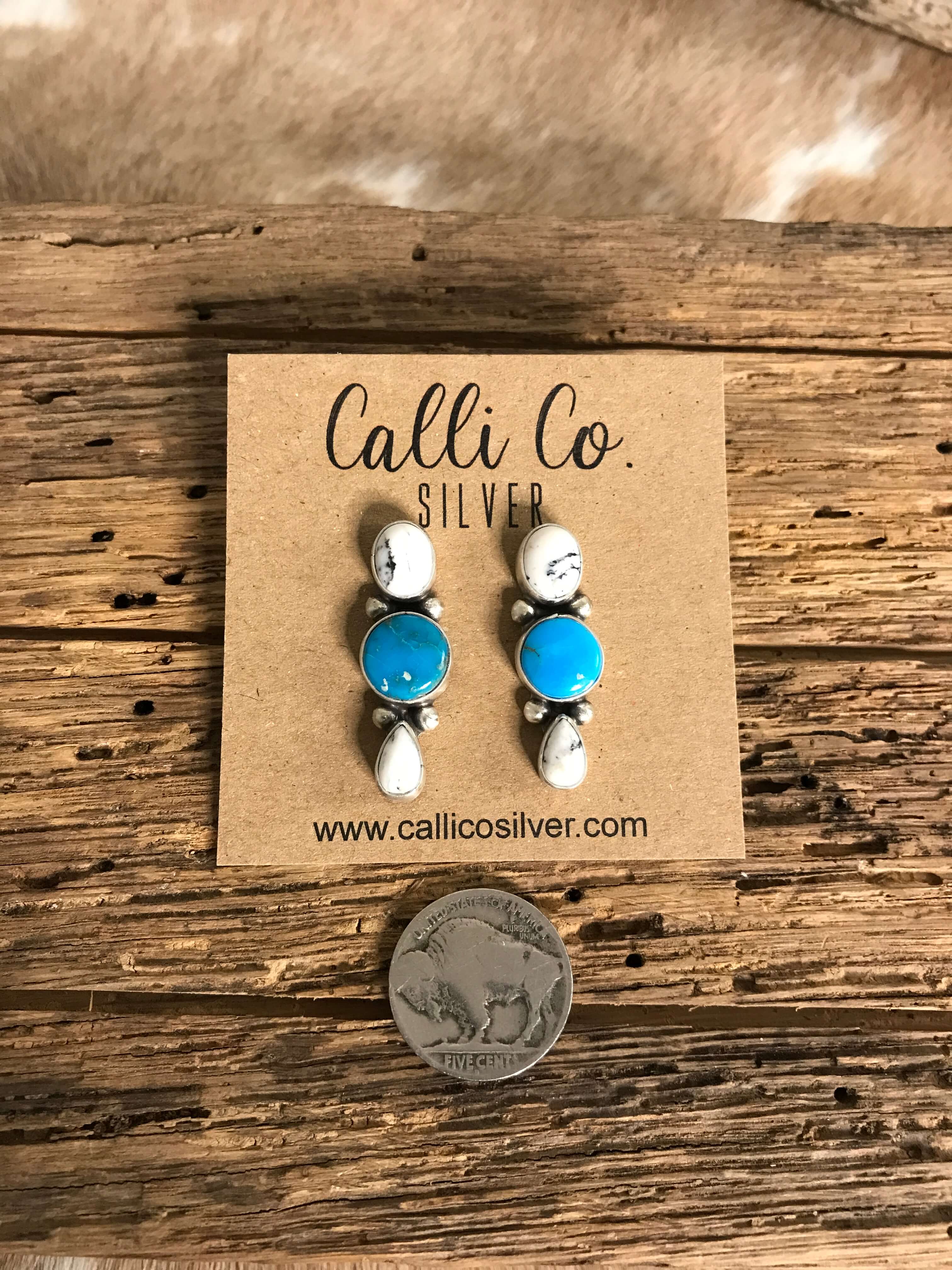 The Ocate Earrings-Earrings-Calli Co., Turquoise and Silver Jewelry, Native American Handmade, Zuni Tribe, Navajo Tribe, Brock Texas